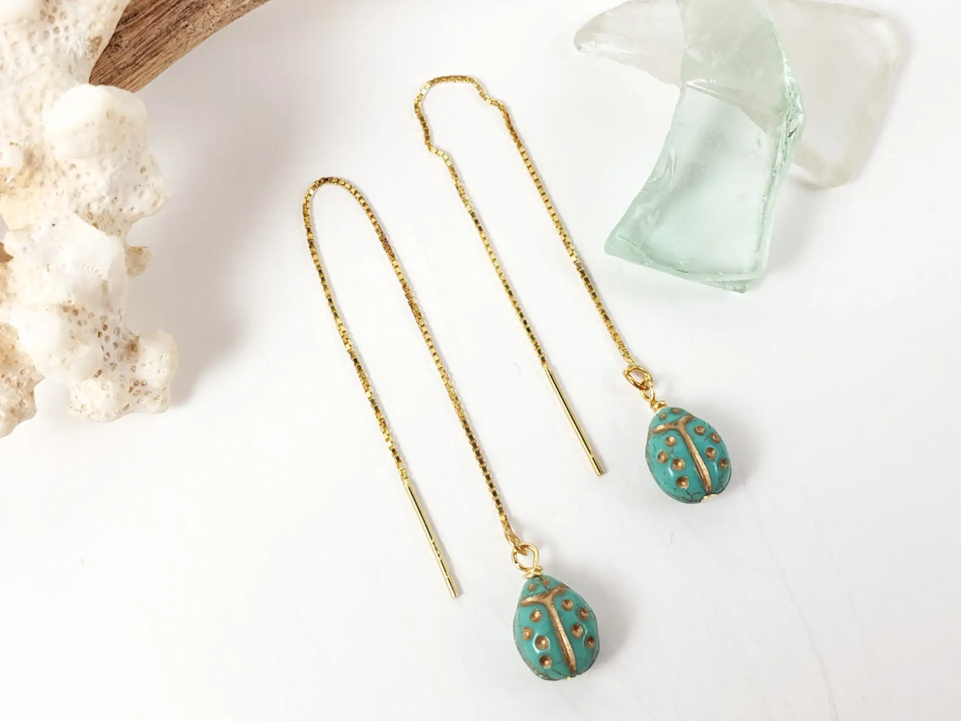 Ladybug earrings, necklace, bracelet, and ring in red or turquoise - Image 4