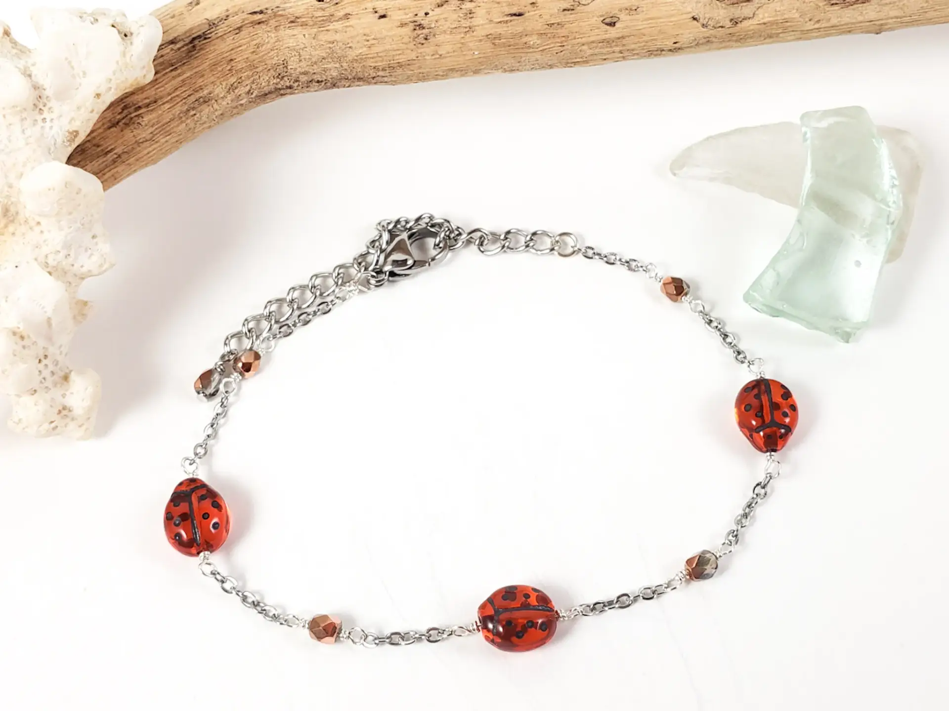 Ladybug earrings, necklace, bracelet, and ring in red or turquoise - Image 6
