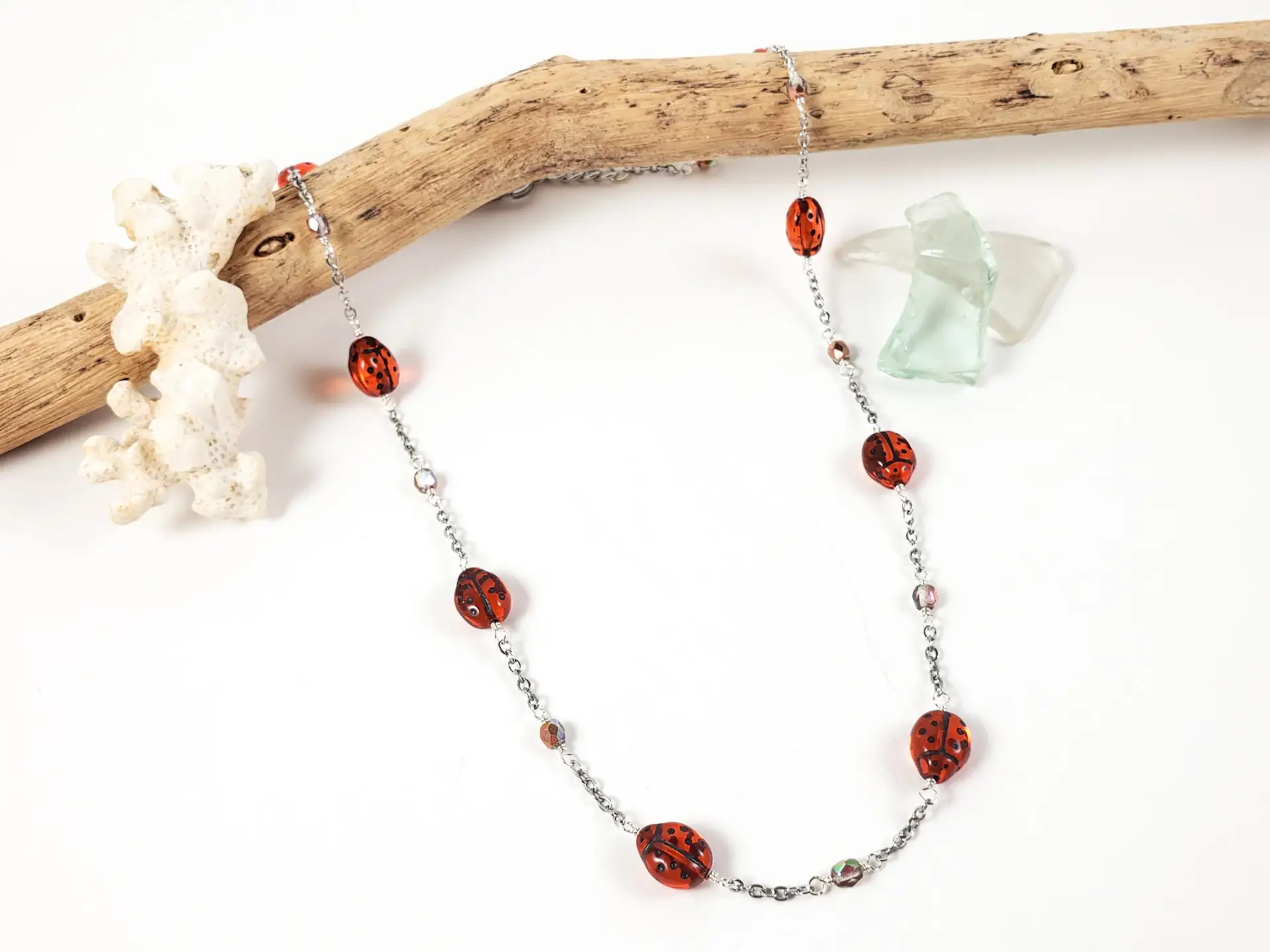 Ladybug earrings, necklace, bracelet, and ring in red or turquoise - Image 2