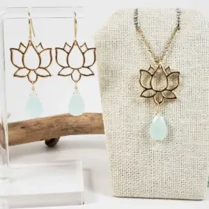 Large lotus earrings and necklace