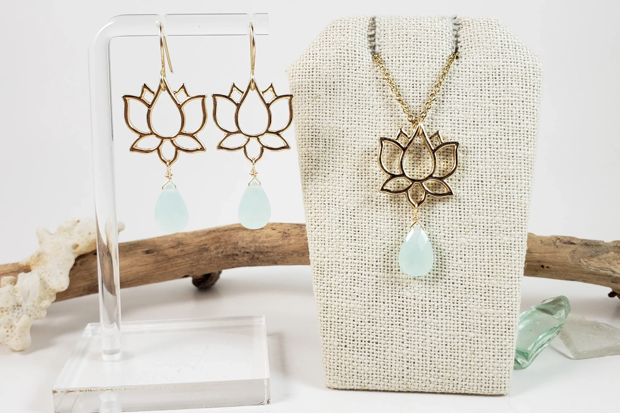 Large lotus earrings and necklace
