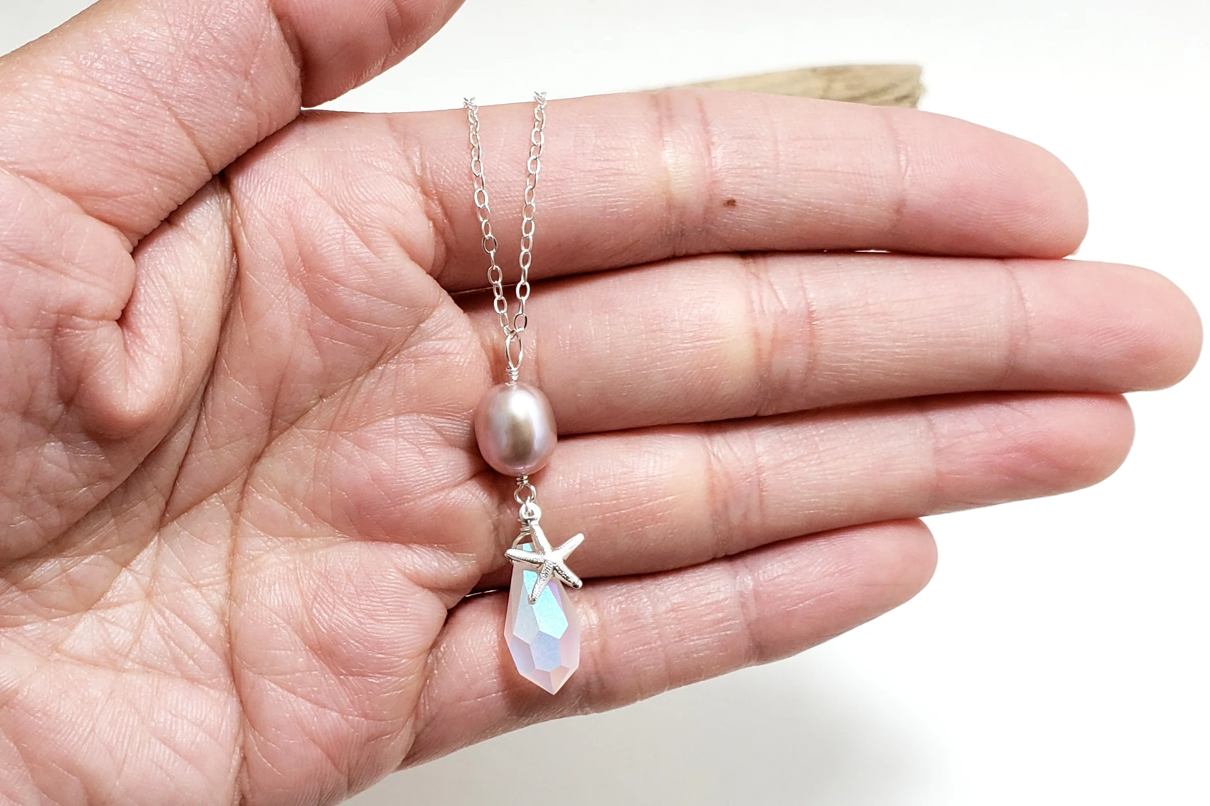 Lavender Freshwater Pearl, Starfish, and Crystal Earrings - Image 5