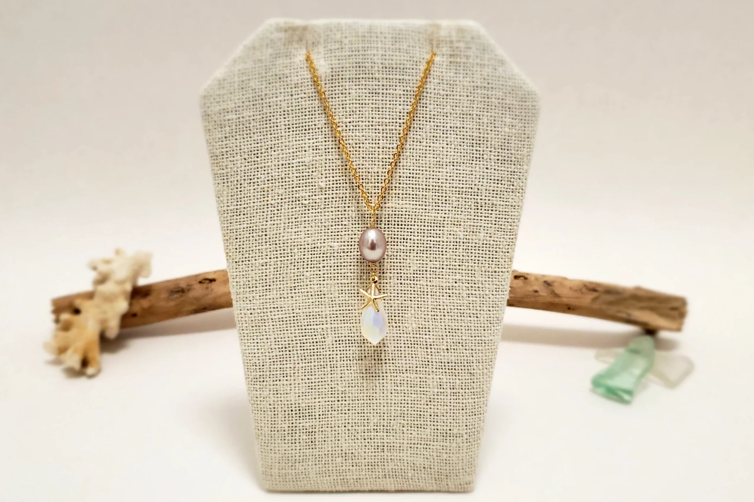 Lavender Freshwater Pearl, Starfish, and Crystal Earrings - Image 2