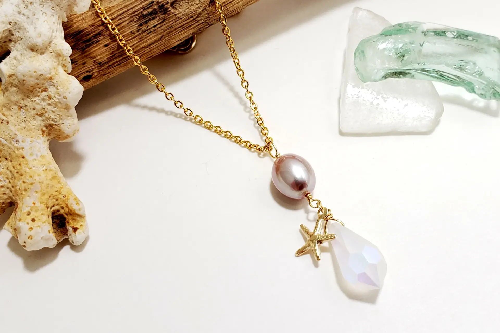 Lavender Freshwater Pearl, Starfish, and Crystal Earrings - Image 14