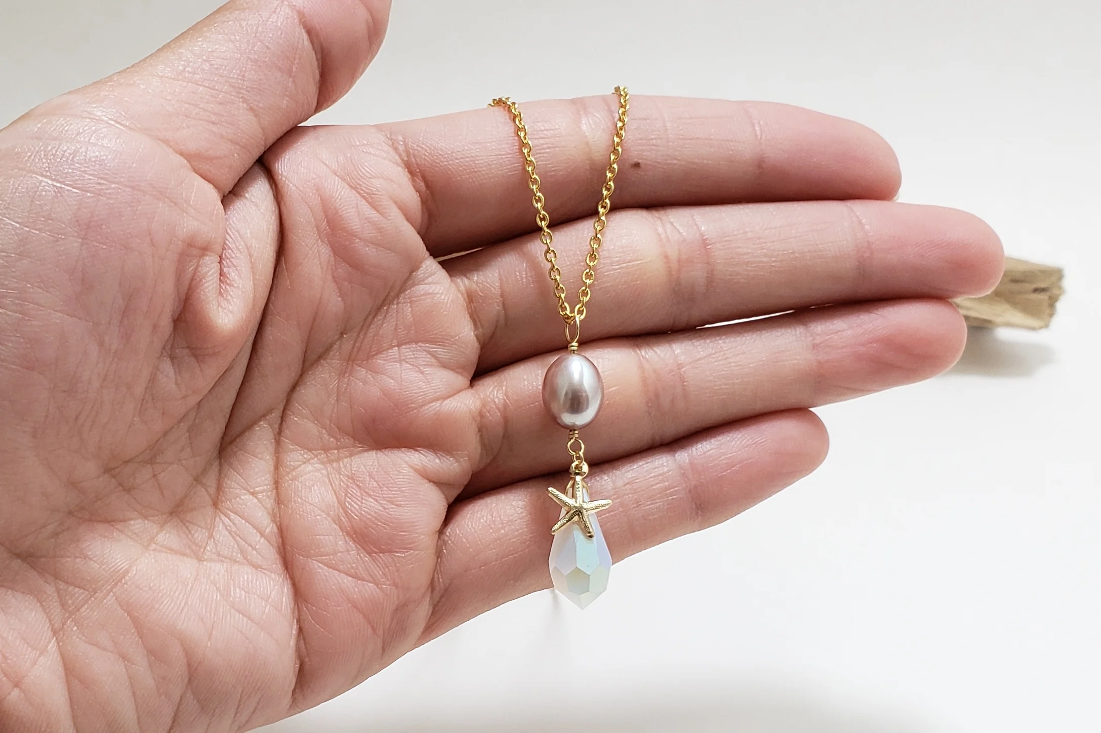 Lavender Freshwater Pearl, Starfish, and Crystal Earrings - Image 13