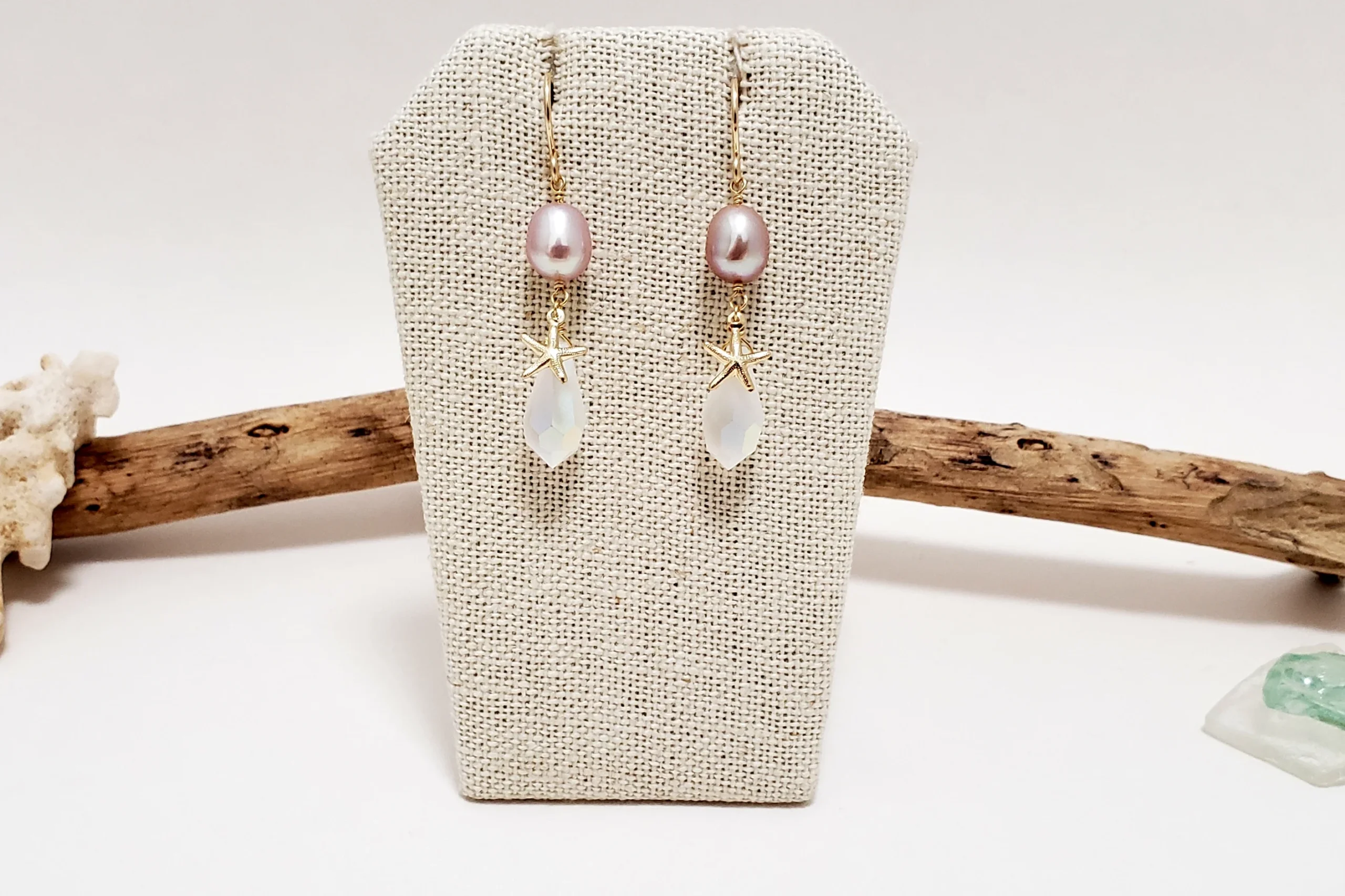 Lavender Freshwater Pearl, Starfish, and Crystal Earrings - Image 12