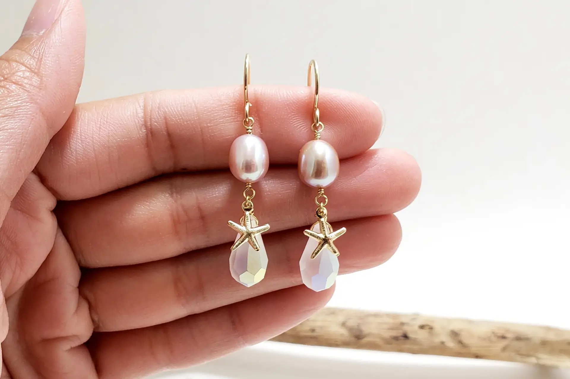Lavender Freshwater Pearl, Starfish, and Crystal Earrings - Image 10