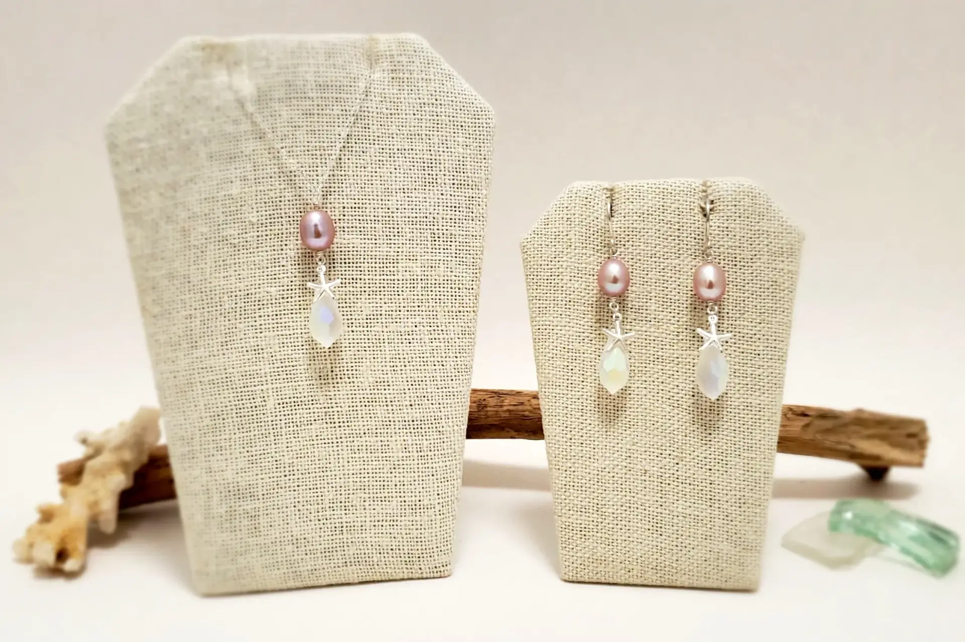 Lavender Freshwater Pearl, Starfish, and Crystal Earrings - Image 9