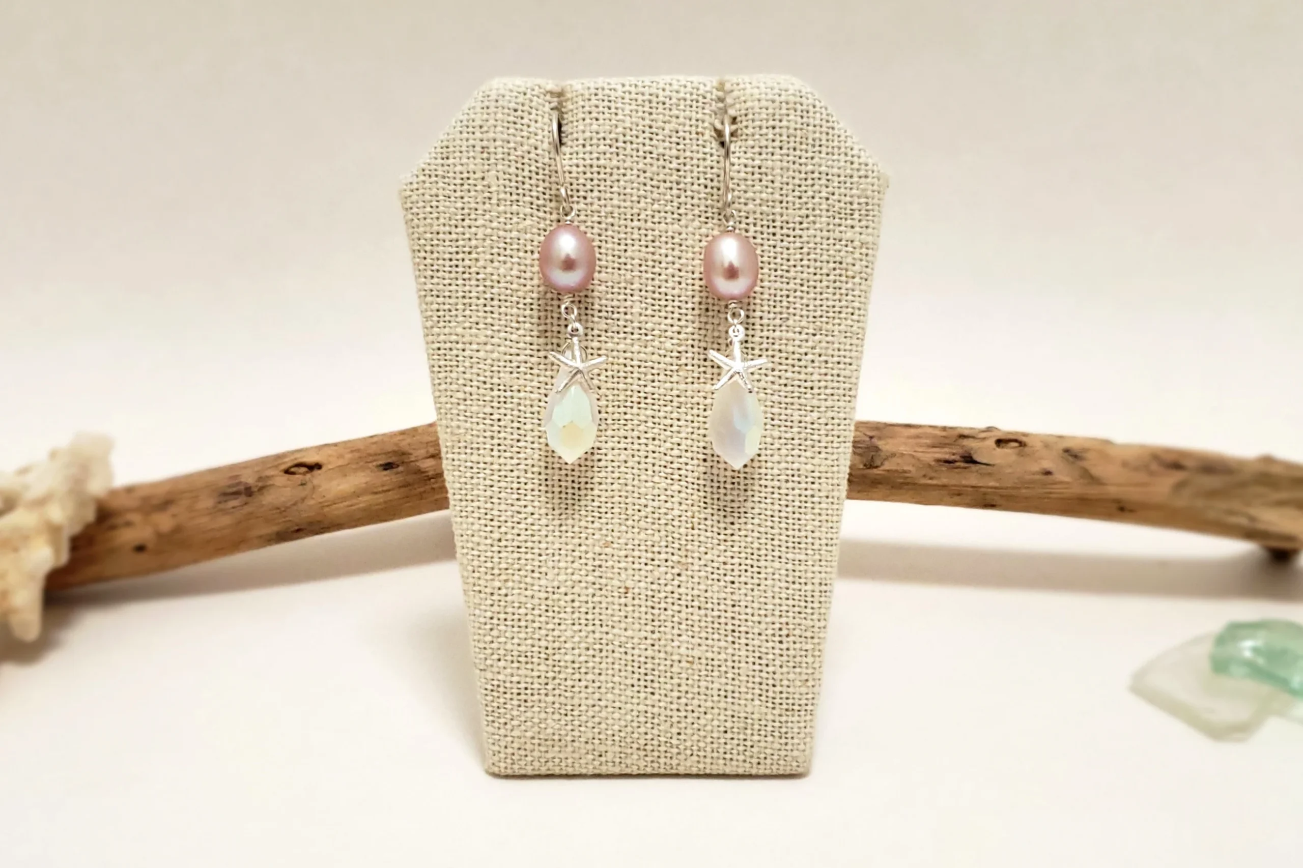 Lavender Freshwater Pearl, Starfish, and Crystal Earrings - Image 8