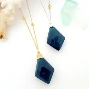 London blue glass rhombus necklace