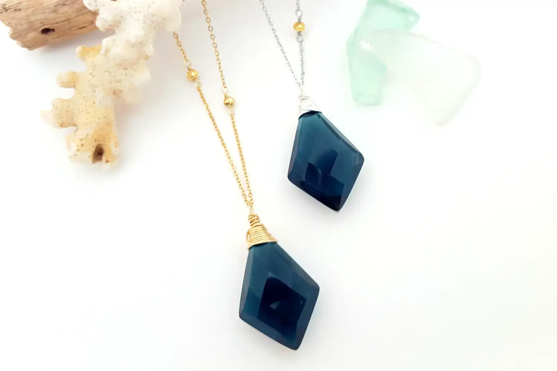 London blue glass rhombus necklace
