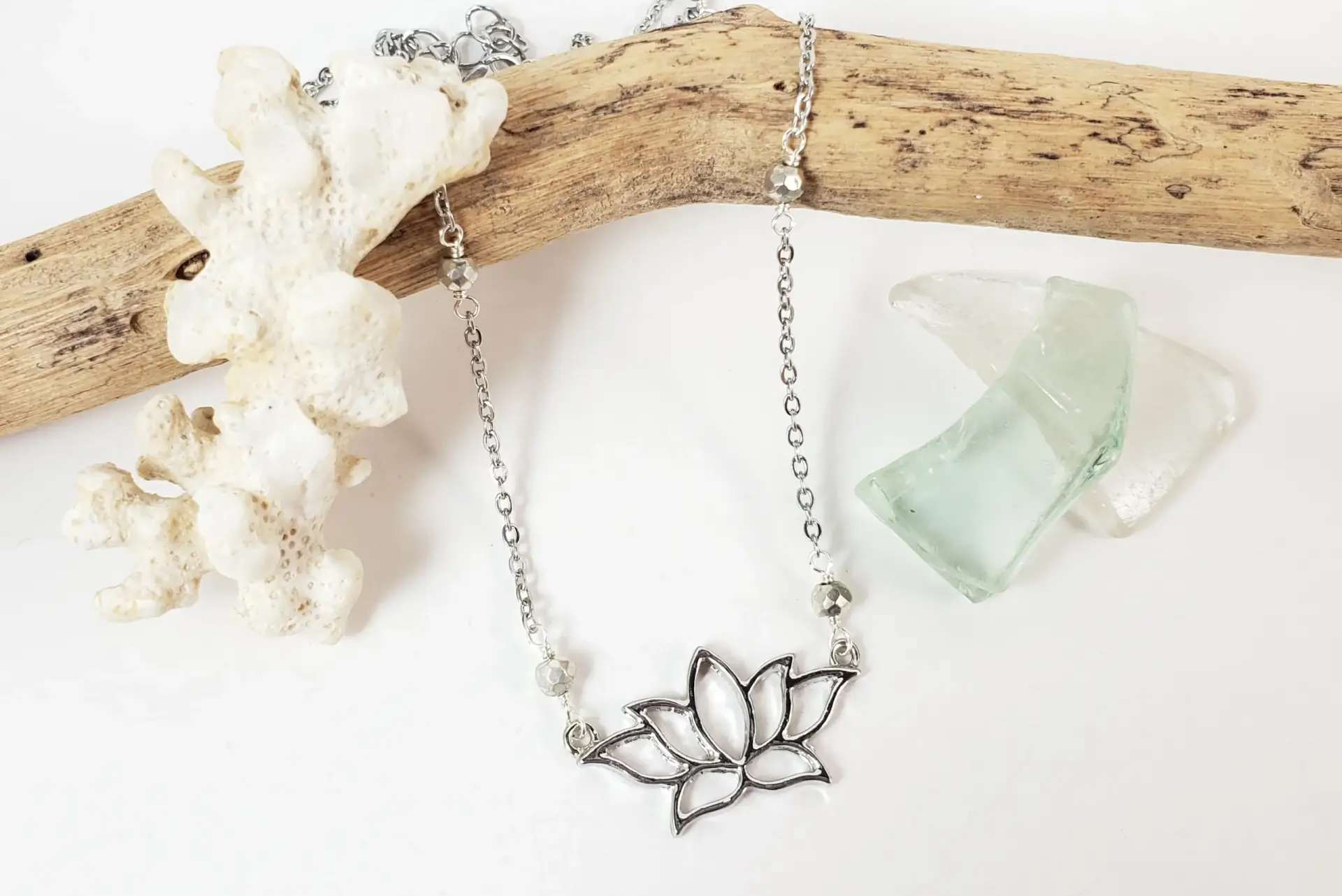 Lotus pyrite yoga necklace