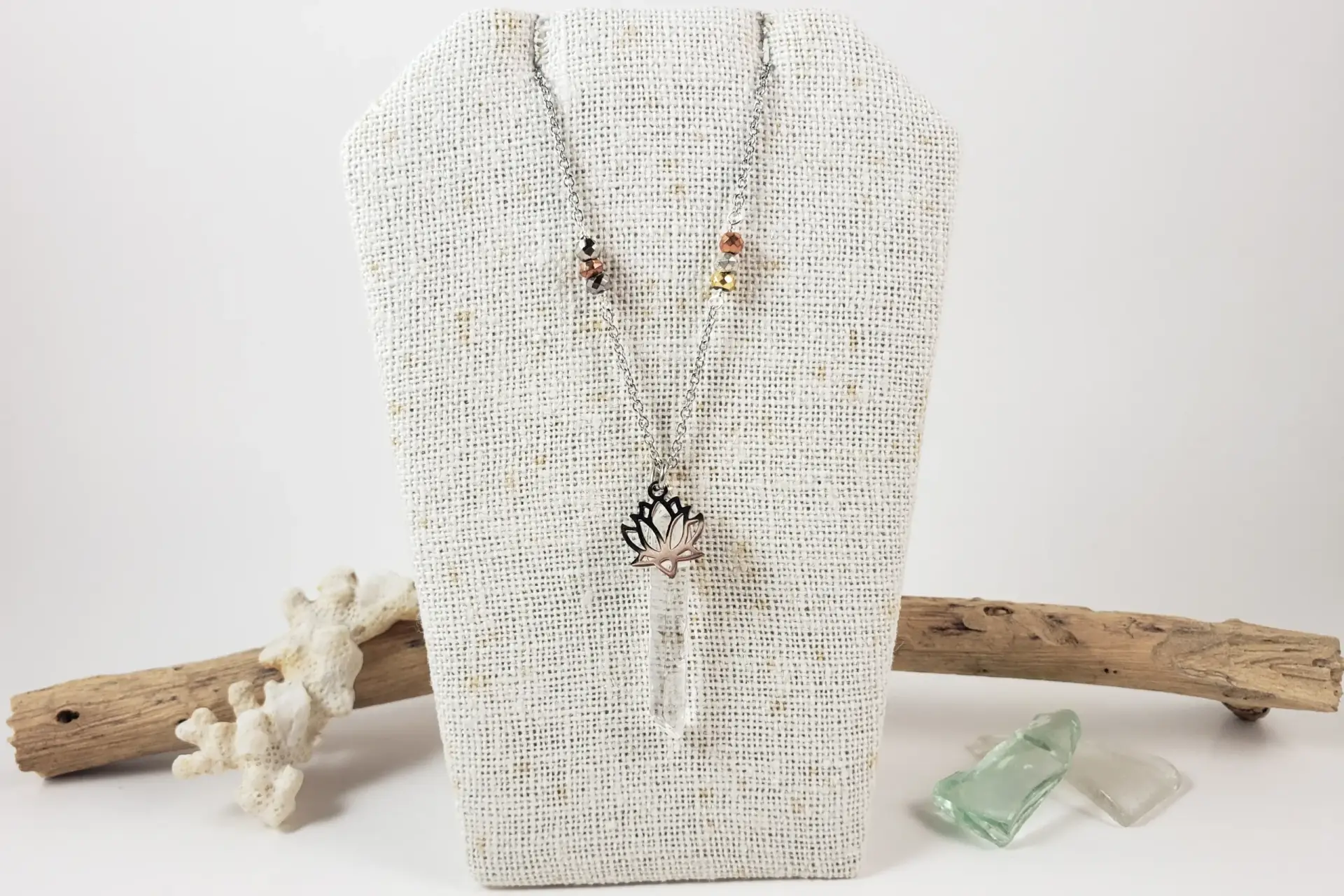 Lotus raw quartz pyrite necklace - Image 8