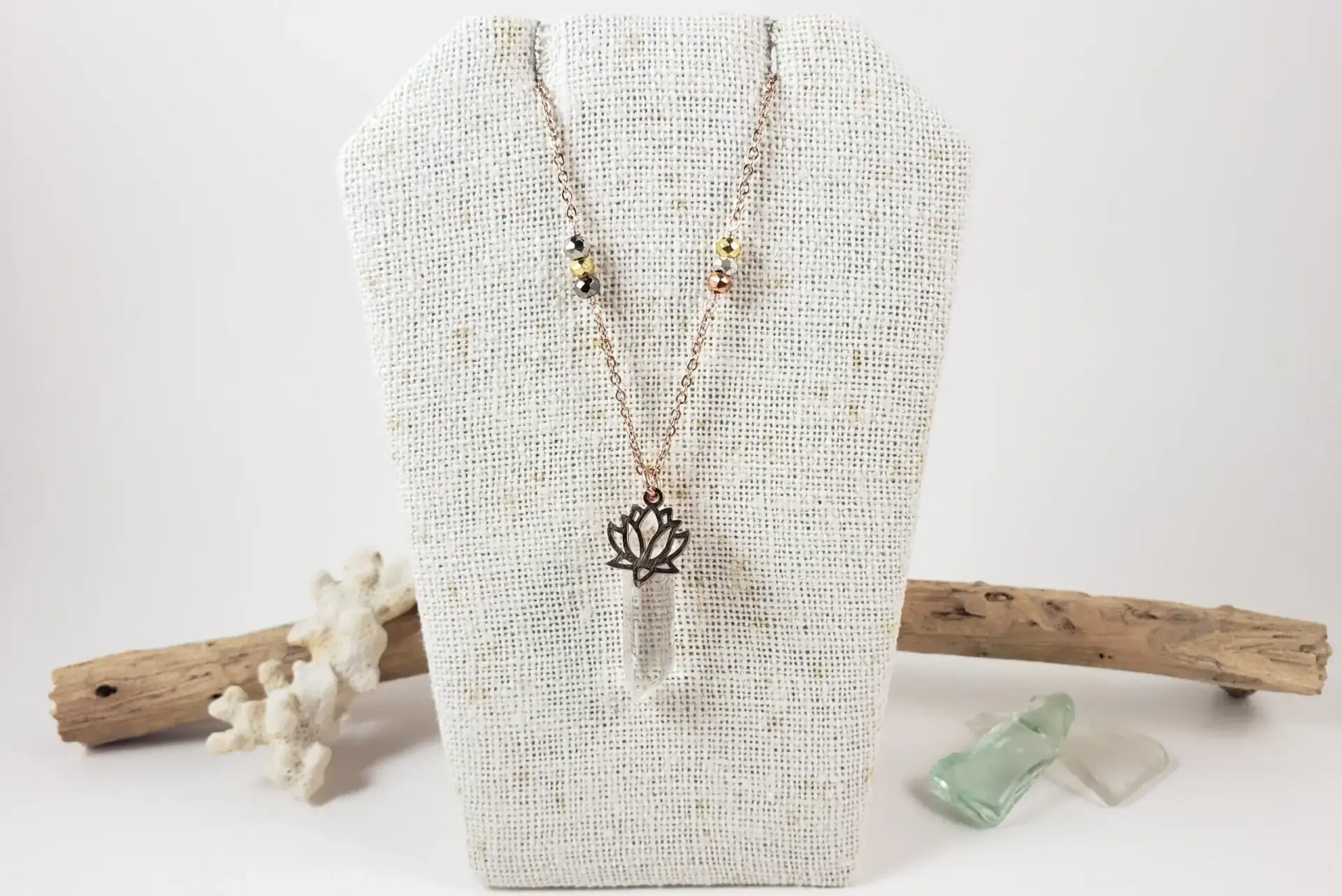 Lotus raw quartz pyrite necklace - Image 7
