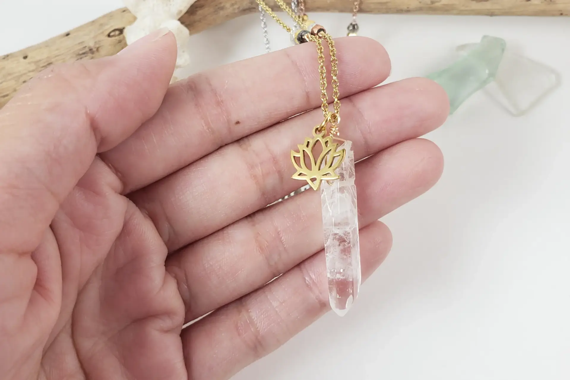 Lotus raw quartz pyrite necklace - Image 5