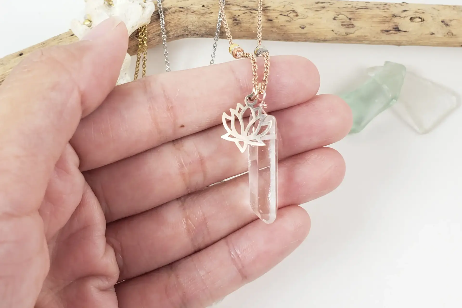 Lotus raw quartz pyrite necklace - Image 4