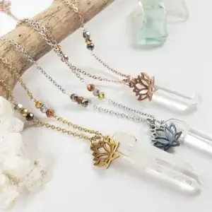 Lotus raw quartz pyrite necklace