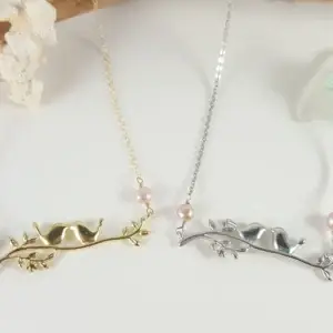 Lovebirds on branch necklace