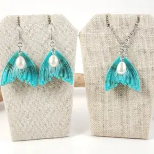 Mermaid tail and freshwater pearl earrings and necklaces