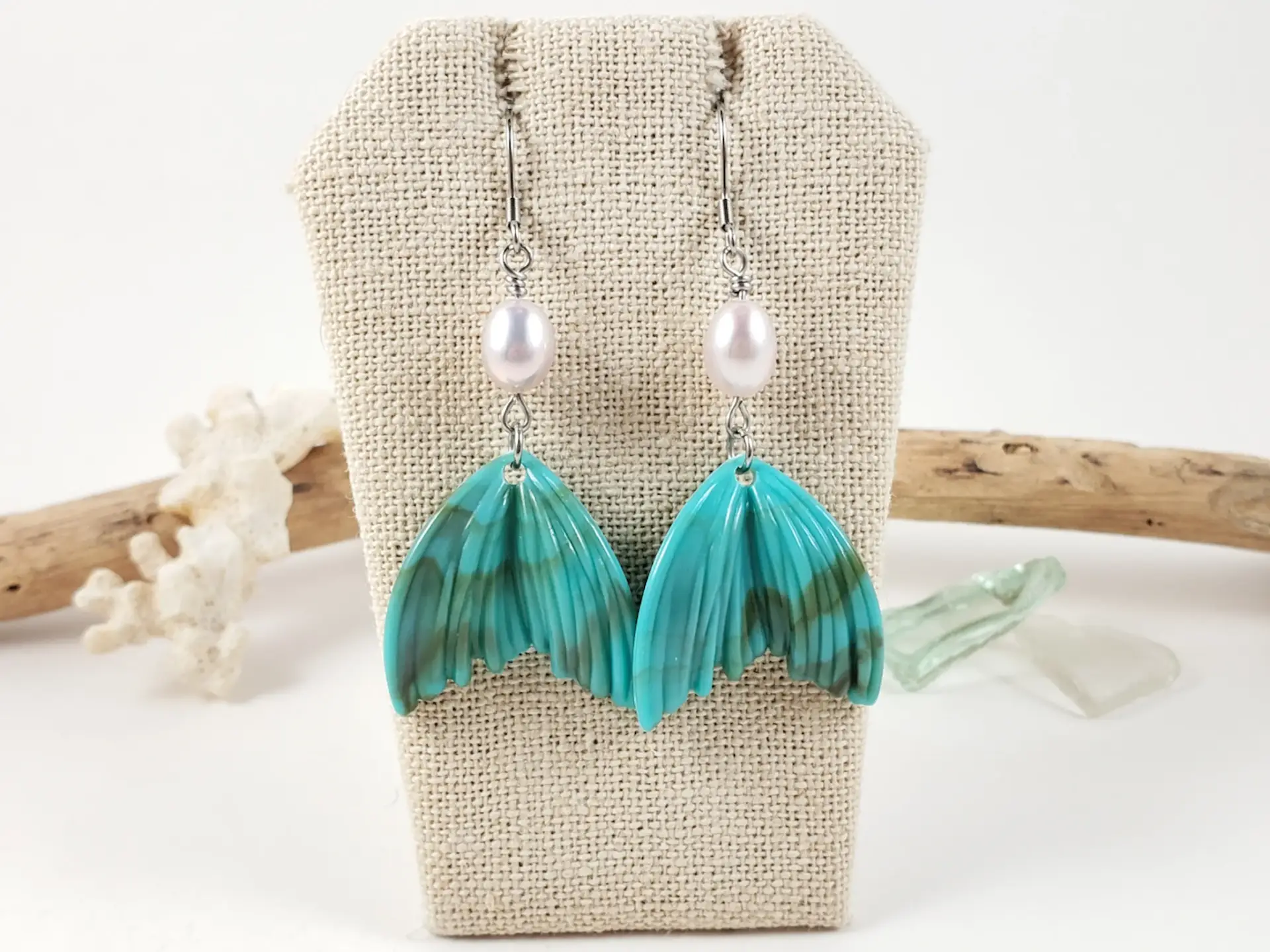 Mermaid tail and freshwater pearl earrings and necklaces - Image 13