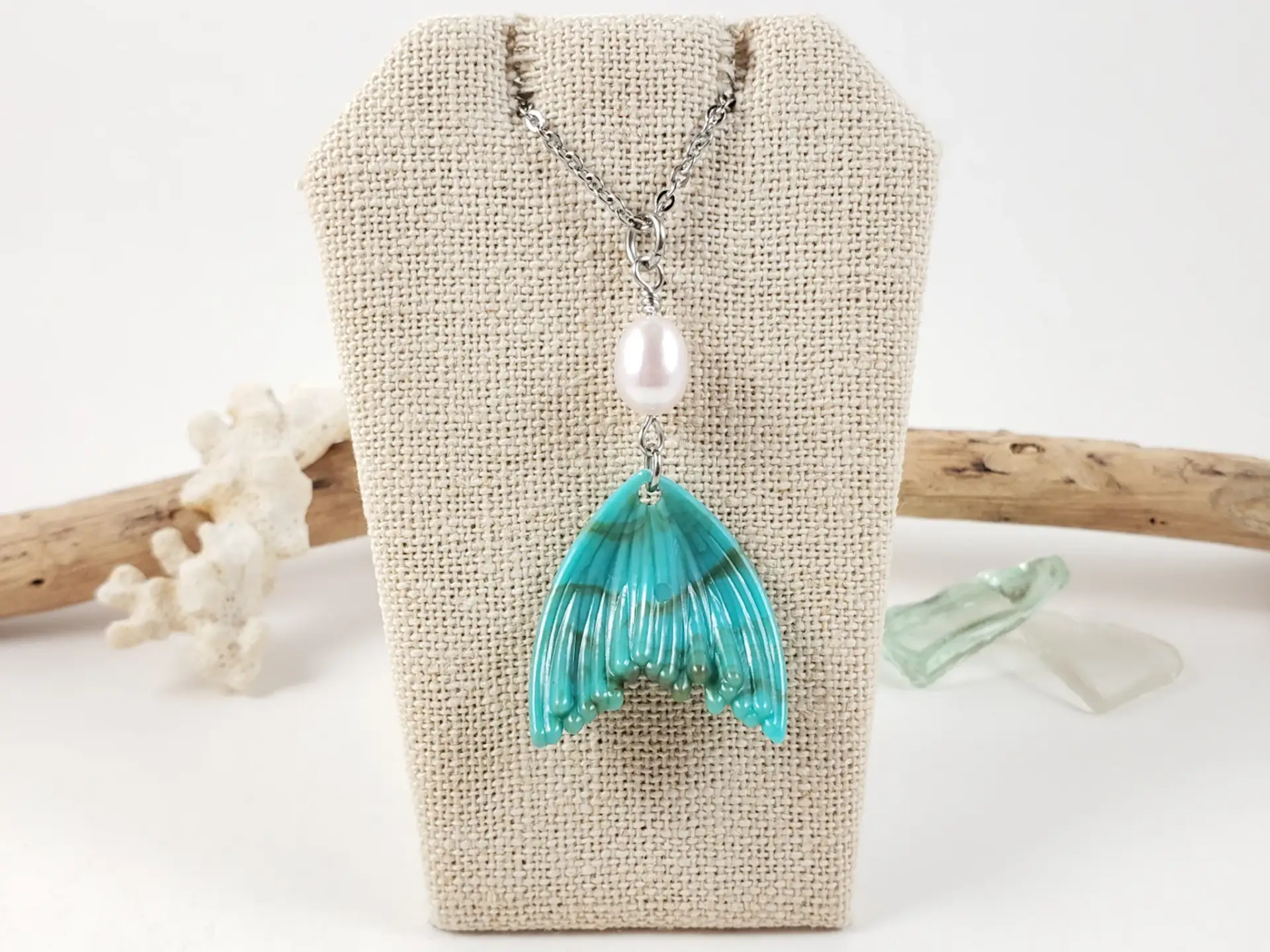 Mermaid tail and freshwater pearl earrings and necklaces - Image 16