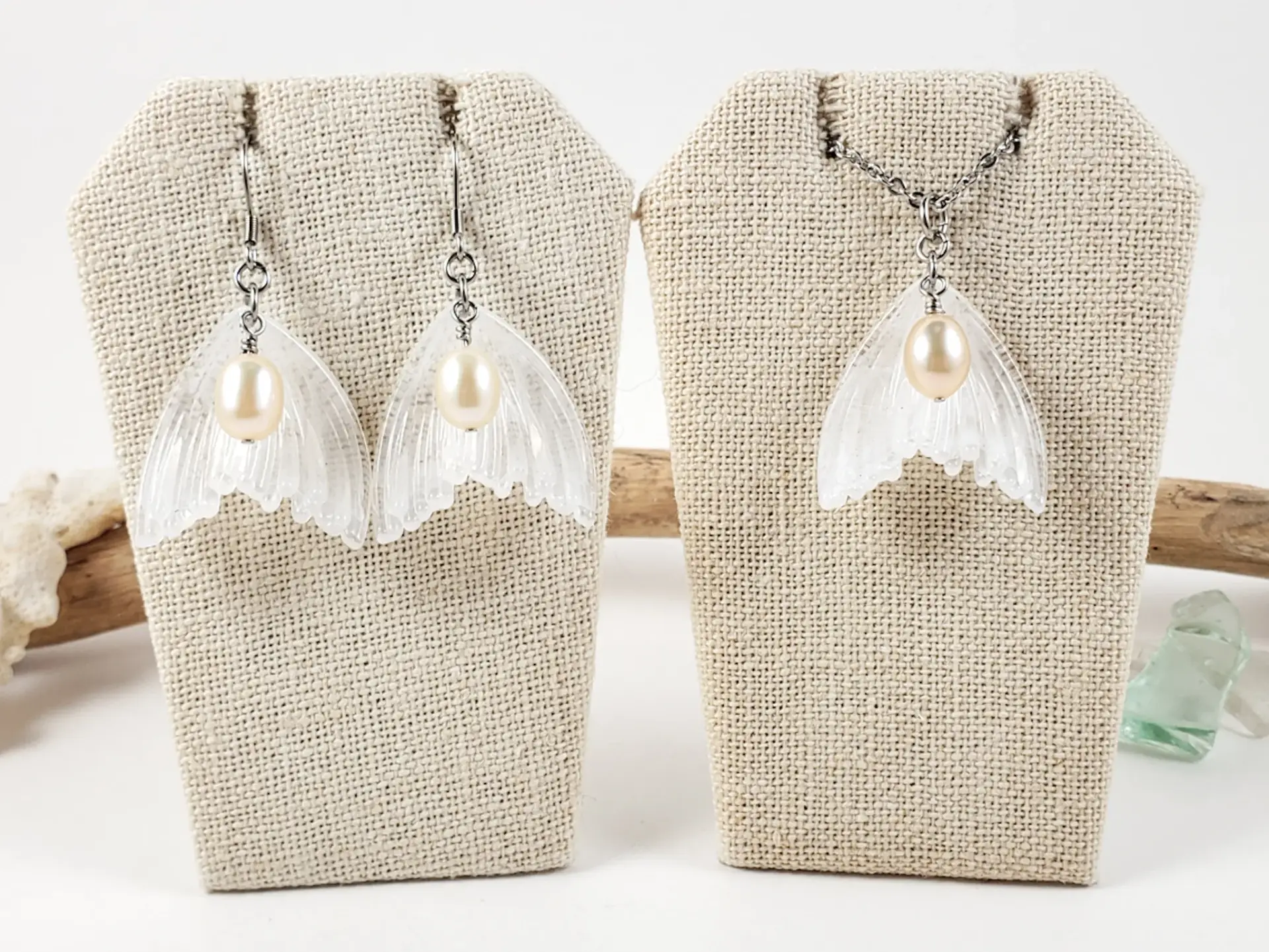 Mermaid tail and freshwater pearl earrings and necklaces - Image 6