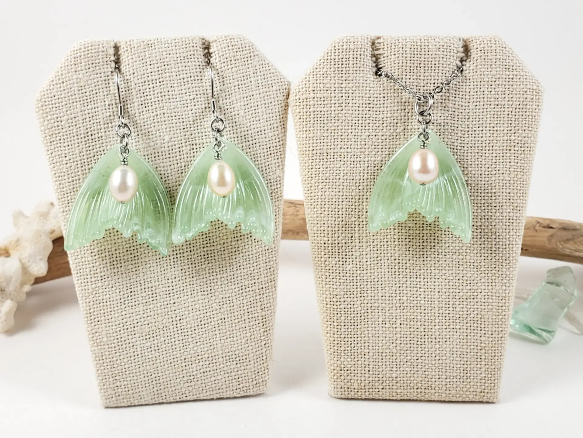 Mermaid tail and freshwater pearl earrings and necklaces - Image 5