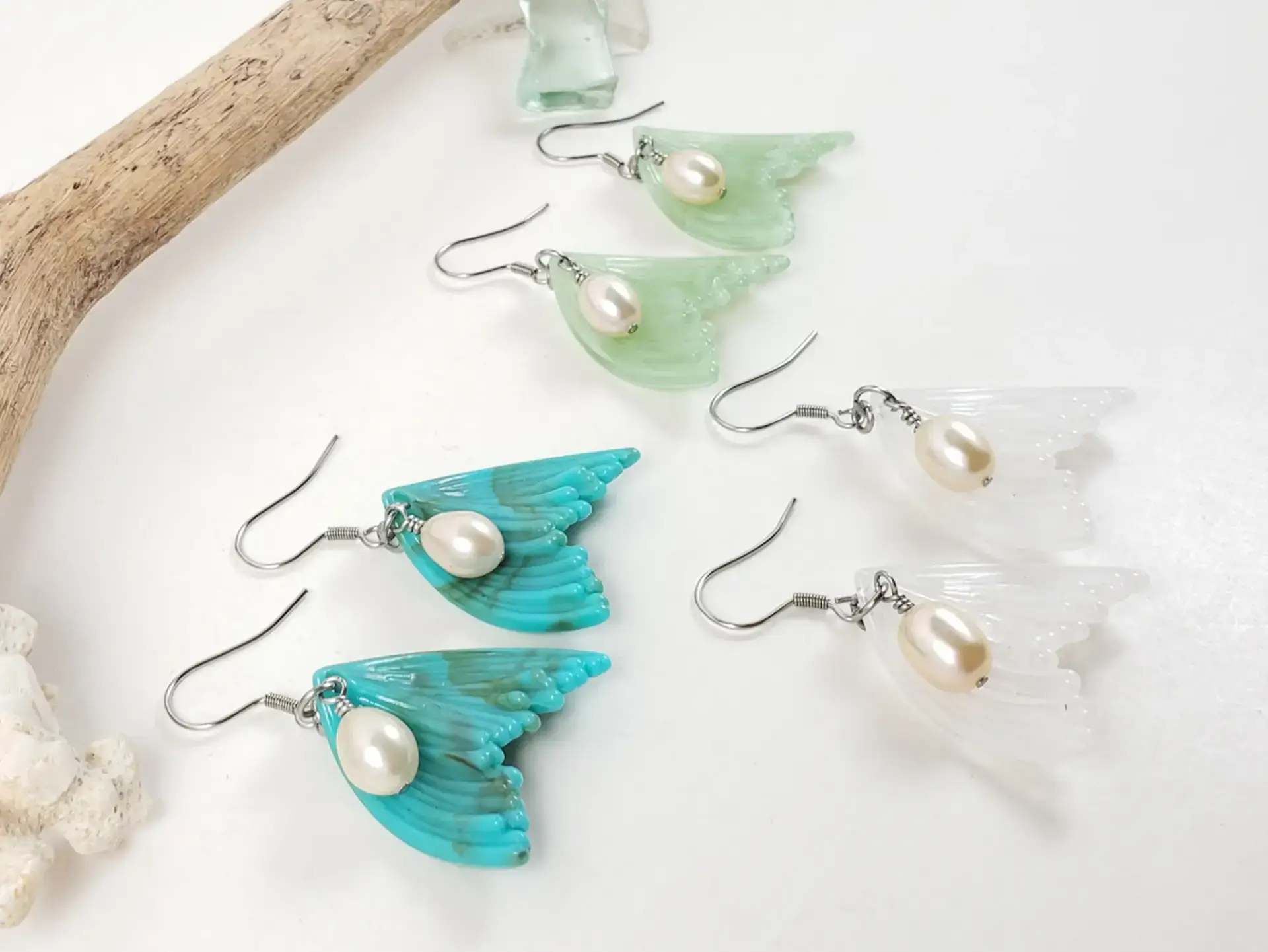 Mermaid tail and freshwater pearl earrings and necklaces - Image 22