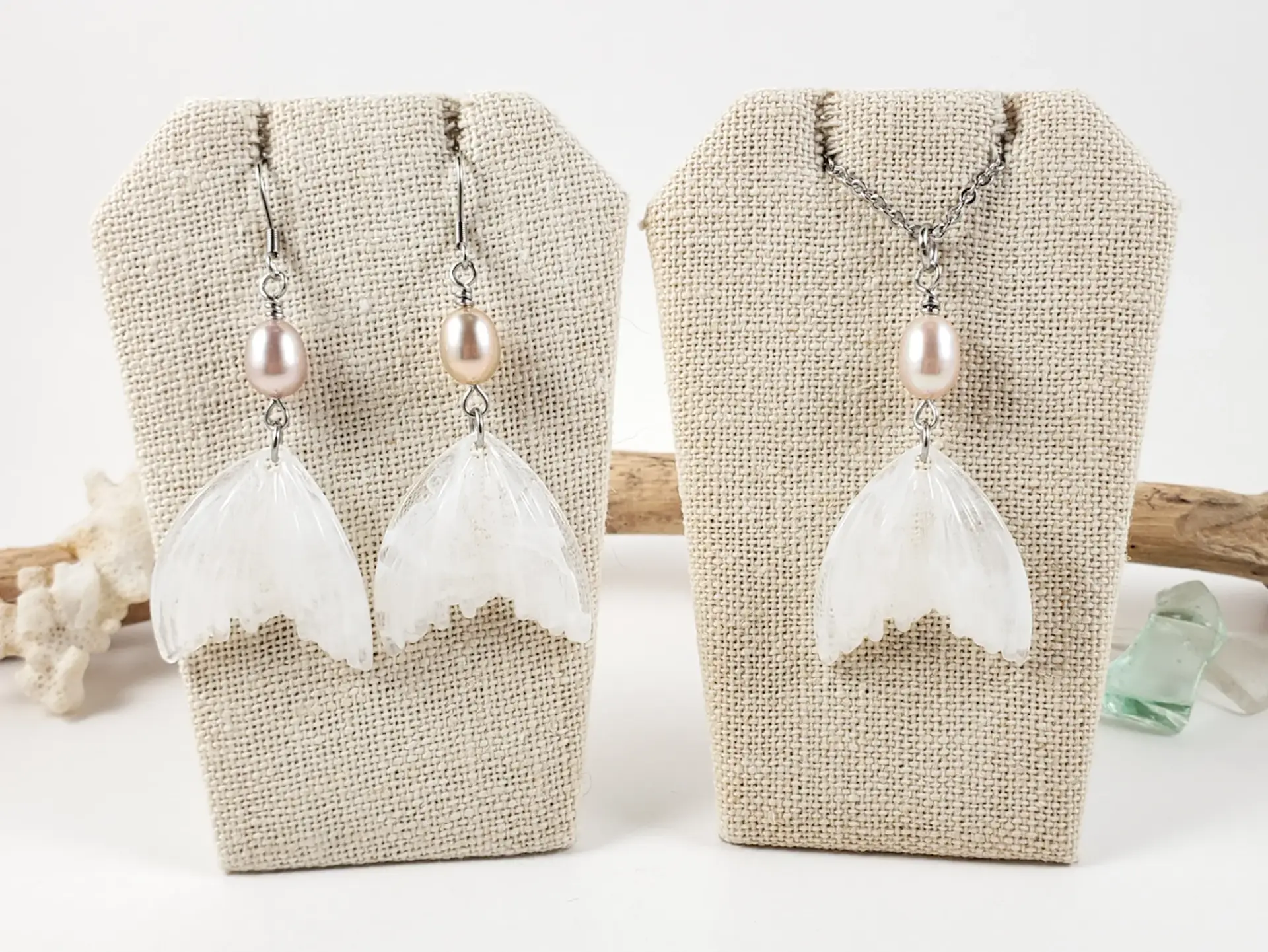 Mermaid tail and freshwater pearl earrings and necklaces - Image 2