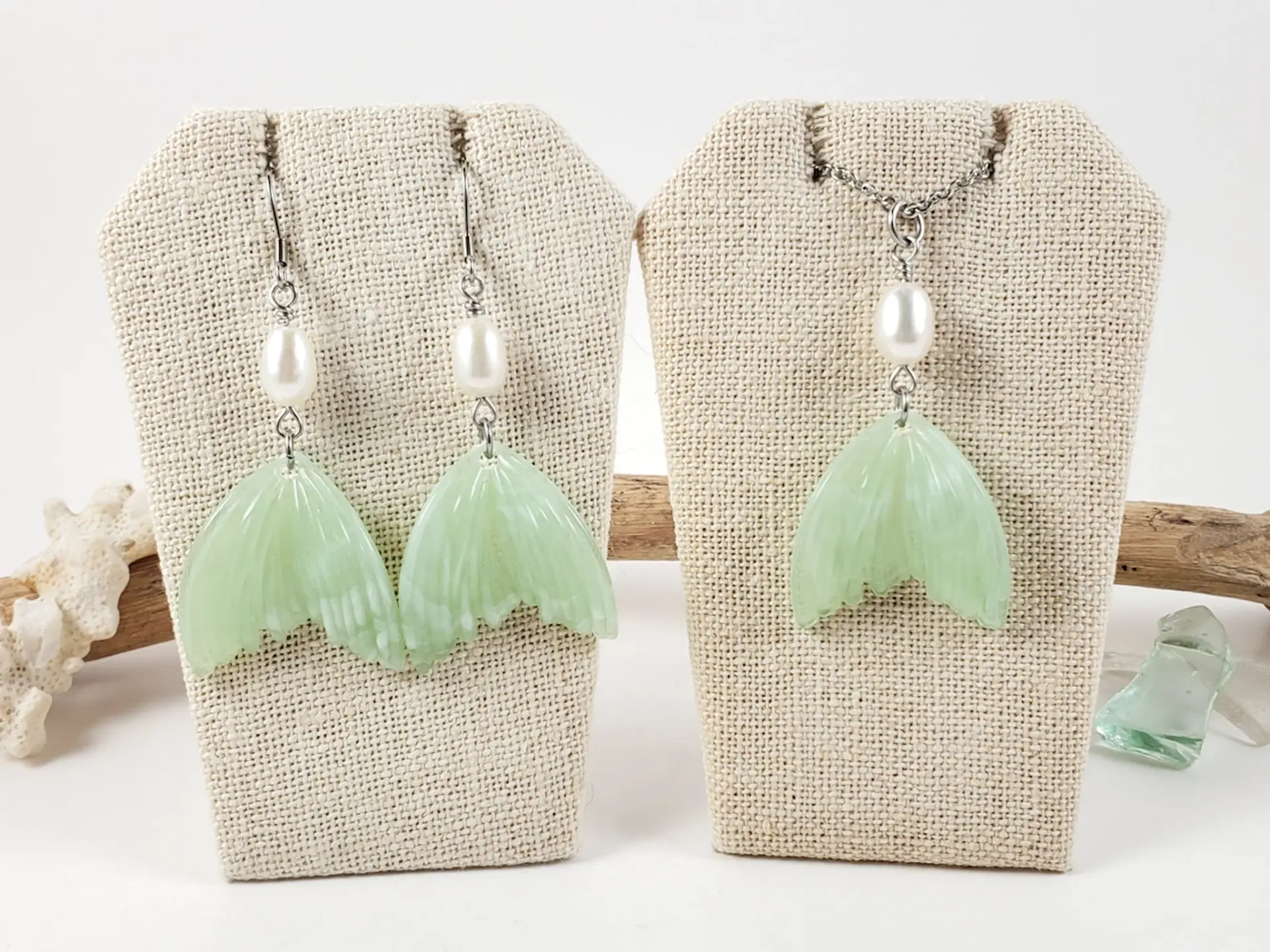 Mermaid tail and freshwater pearl earrings and necklaces - Image 3