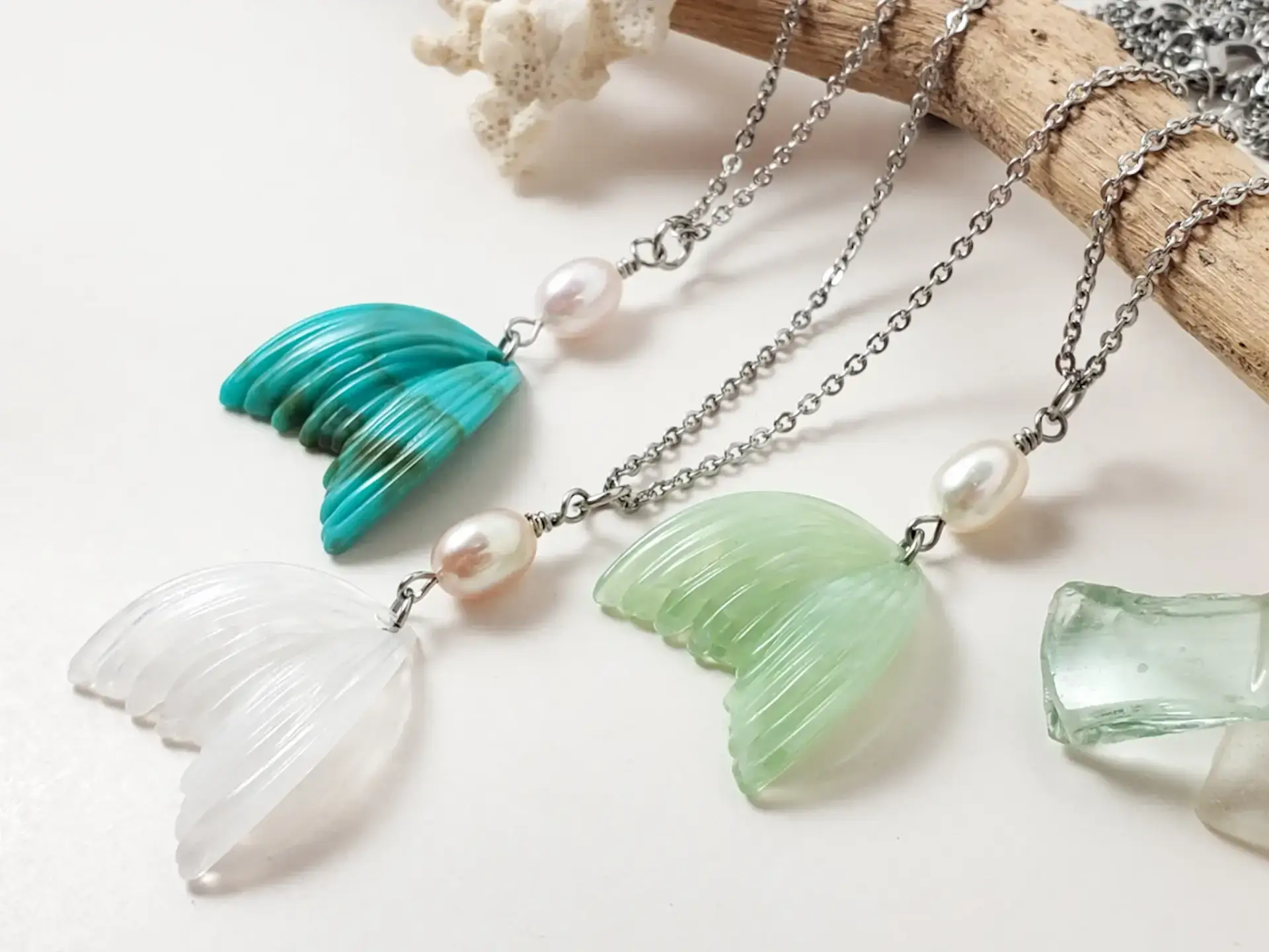 Mermaid tail and freshwater pearl earrings and necklaces - Image 21