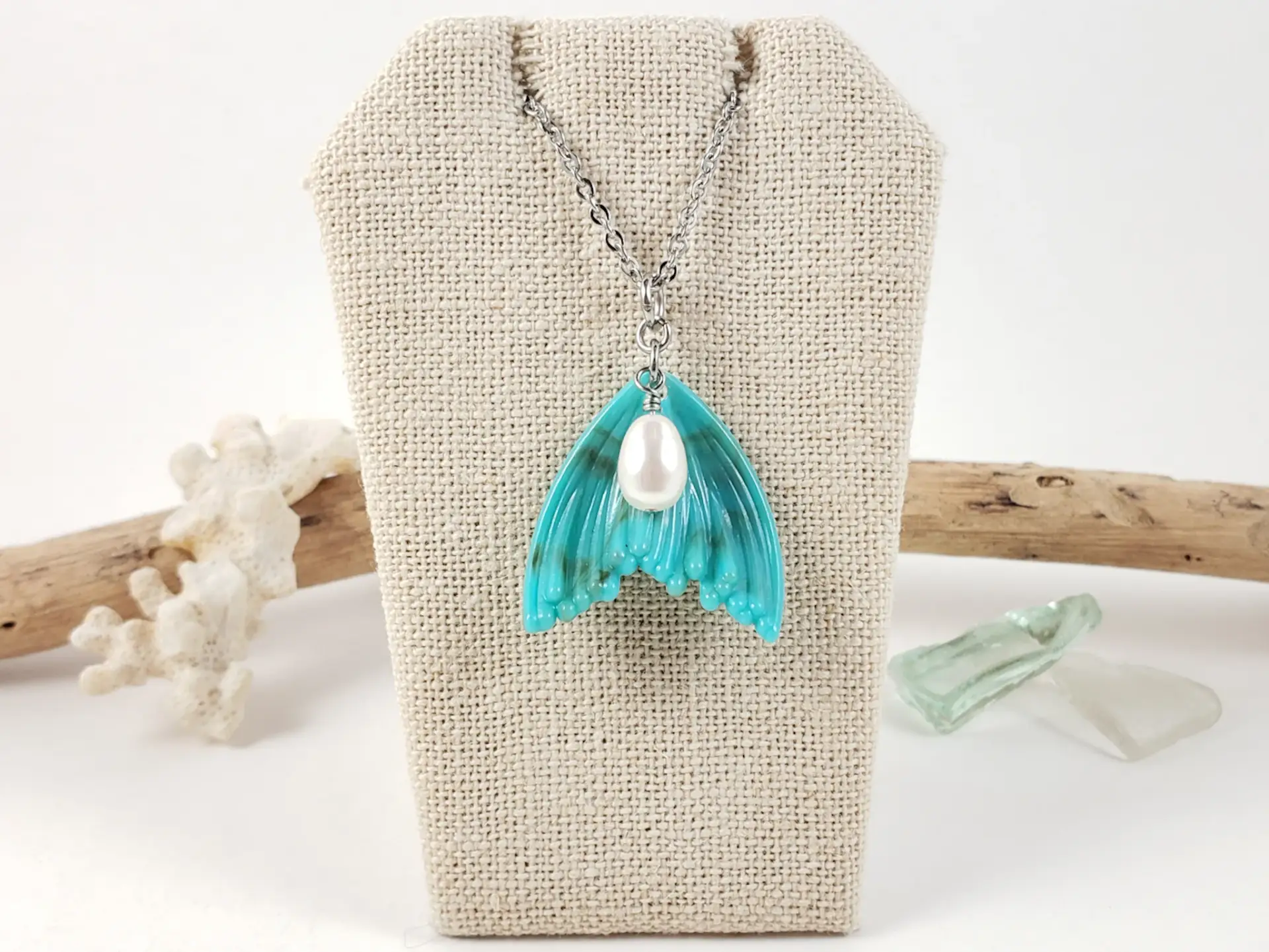 Mermaid tail and freshwater pearl earrings and necklaces - Image 10
