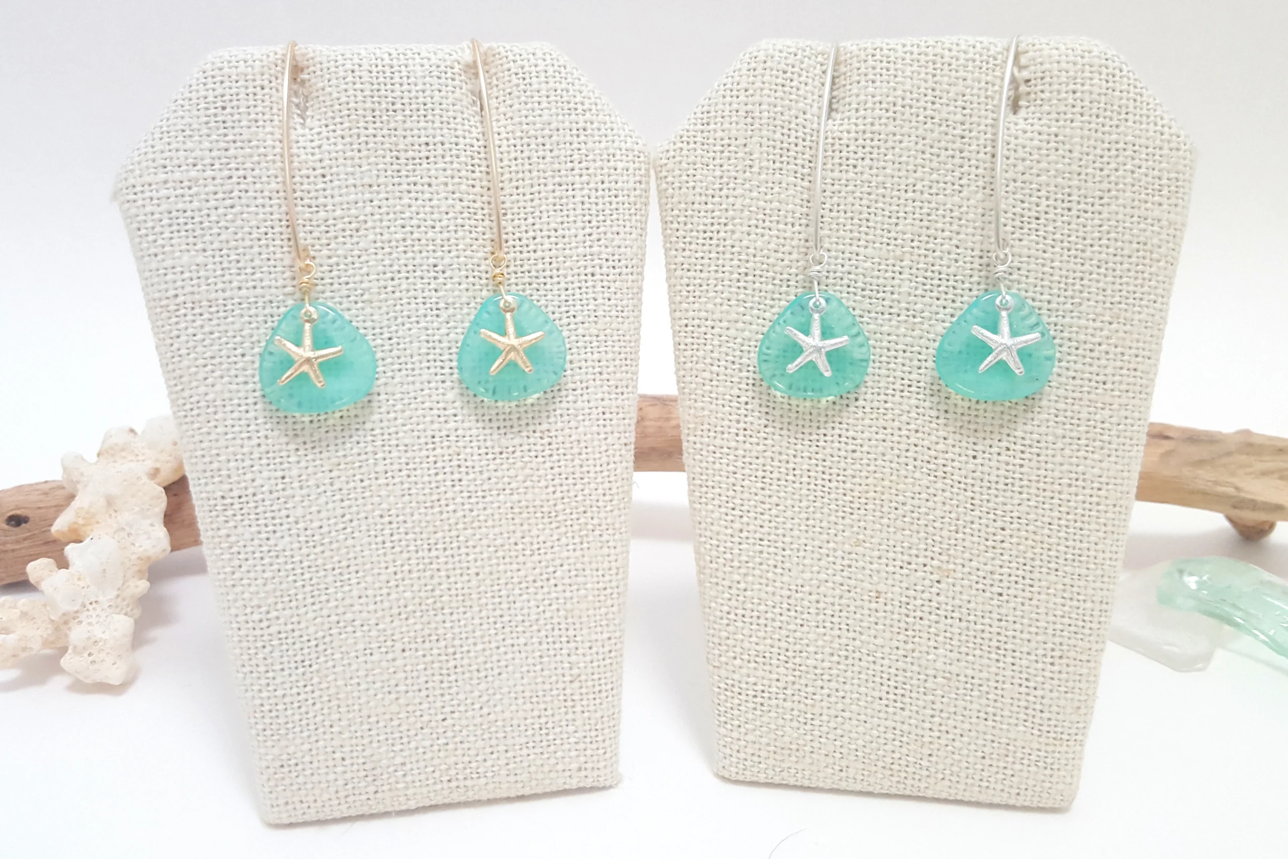 Glass petal and starfish earrings and necklace - Image 8
