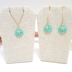 Glass petal and starfish earrings and necklace