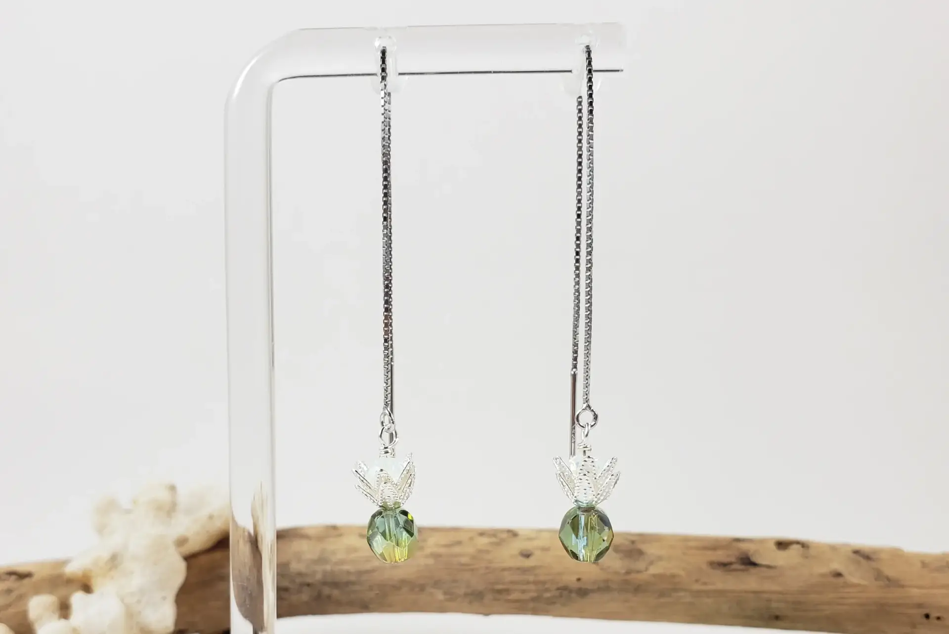 Green mini pineapple threader earring in silver and gold - Image 3
