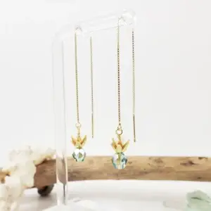 Green mini pineapple threader earring in silver and gold