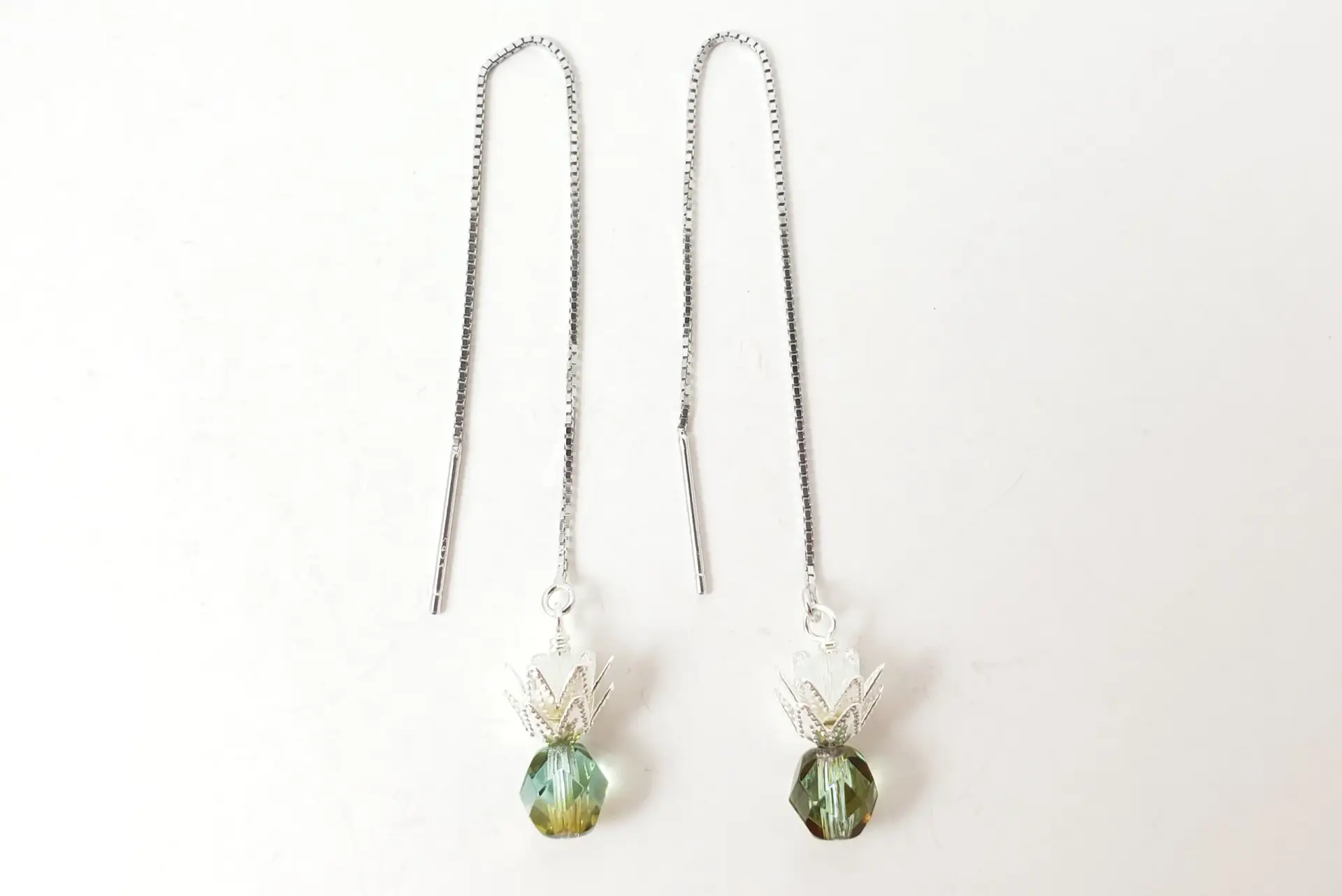Green mini pineapple threader earring in silver and gold - Image 4