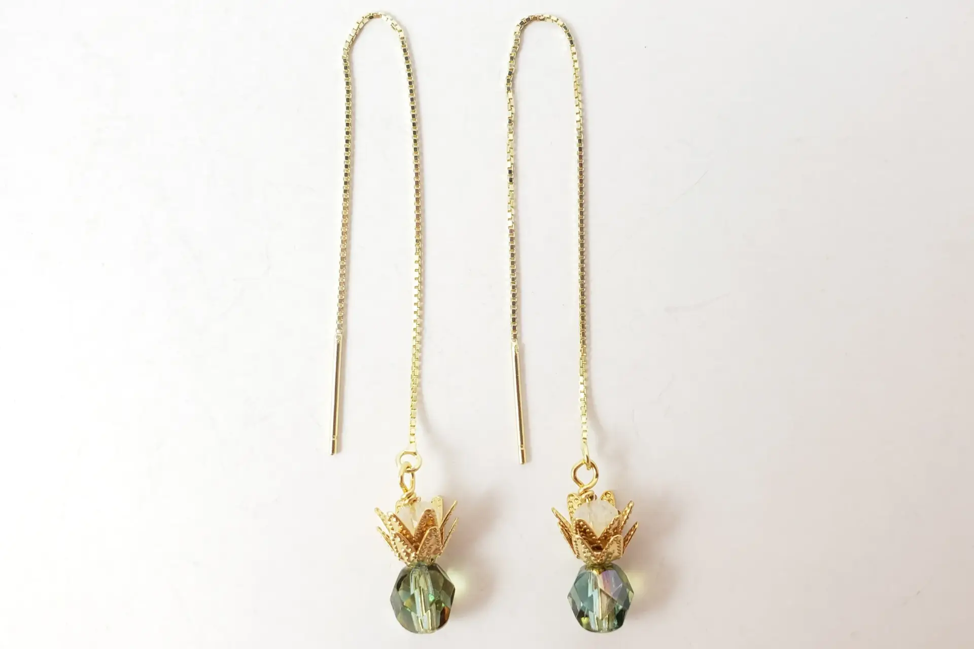 Green mini pineapple threader earring in silver and gold - Image 5