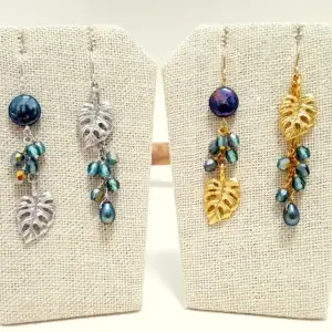Silver and Gold Monstera Leaf Earrings and Necklace