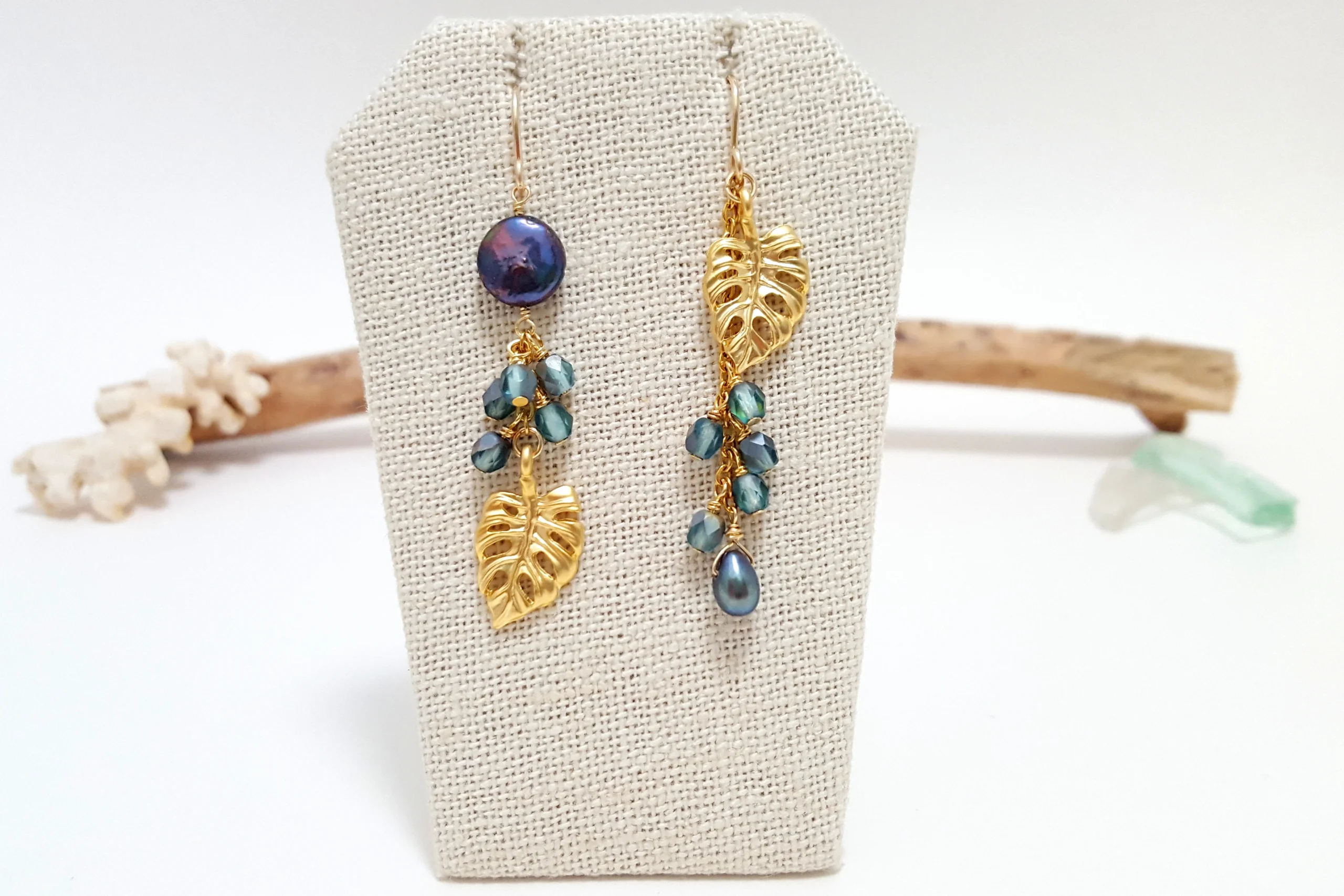 Silver and Gold Monstera Leaf Earrings and Necklace - Image 9