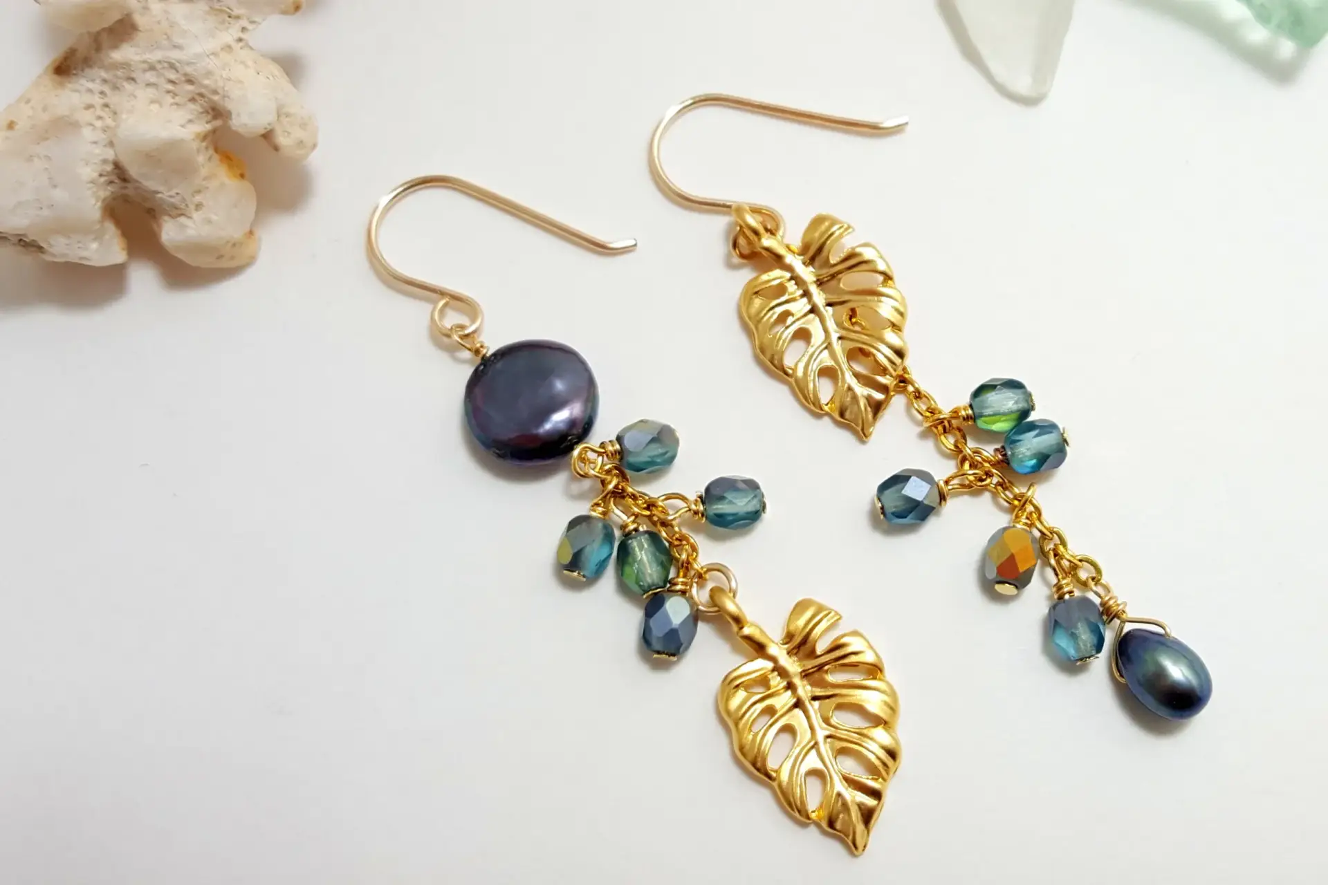 Silver and Gold Monstera Leaf Earrings and Necklace - Image 8