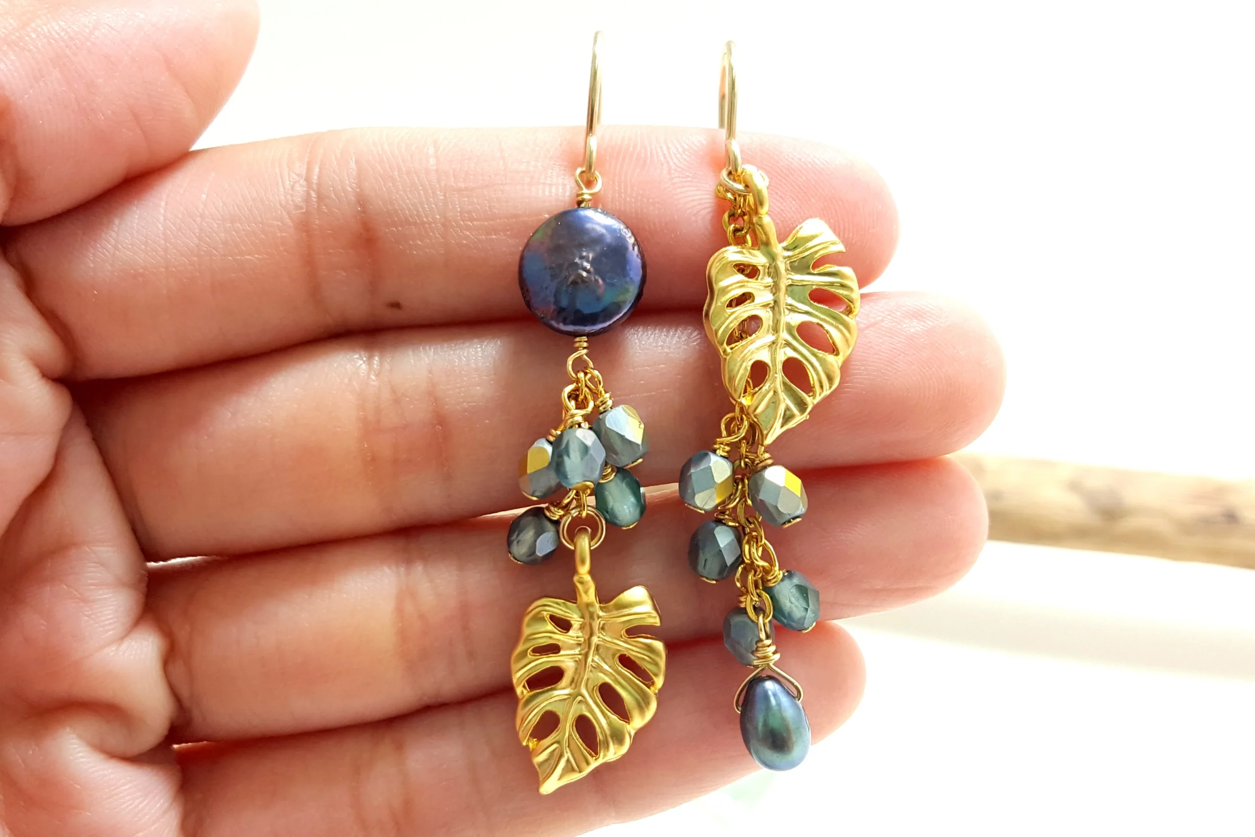 Silver and Gold Monstera Leaf Earrings and Necklace - Image 12