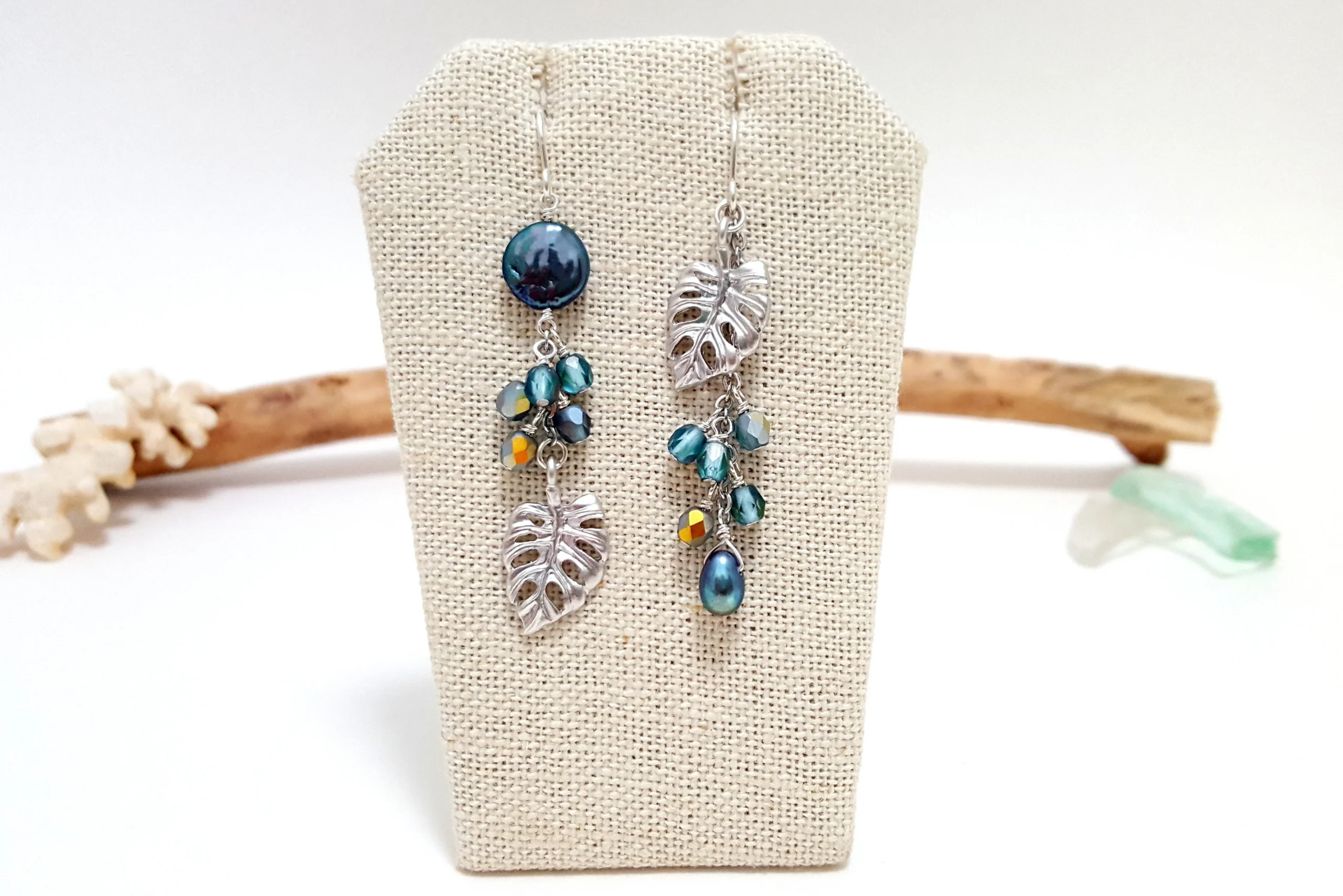 Silver and Gold Monstera Leaf Earrings and Necklace - Image 11