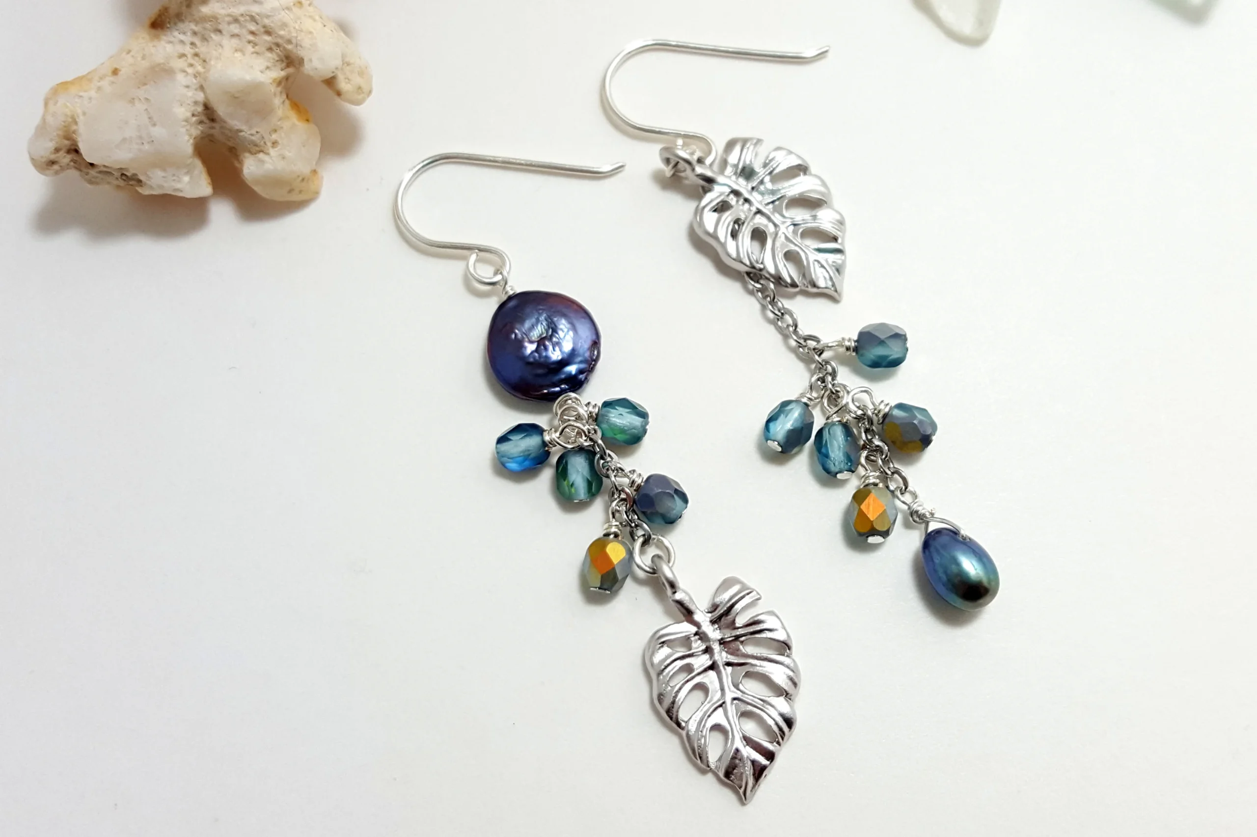 Silver and Gold Monstera Leaf Earrings and Necklace - Image 10