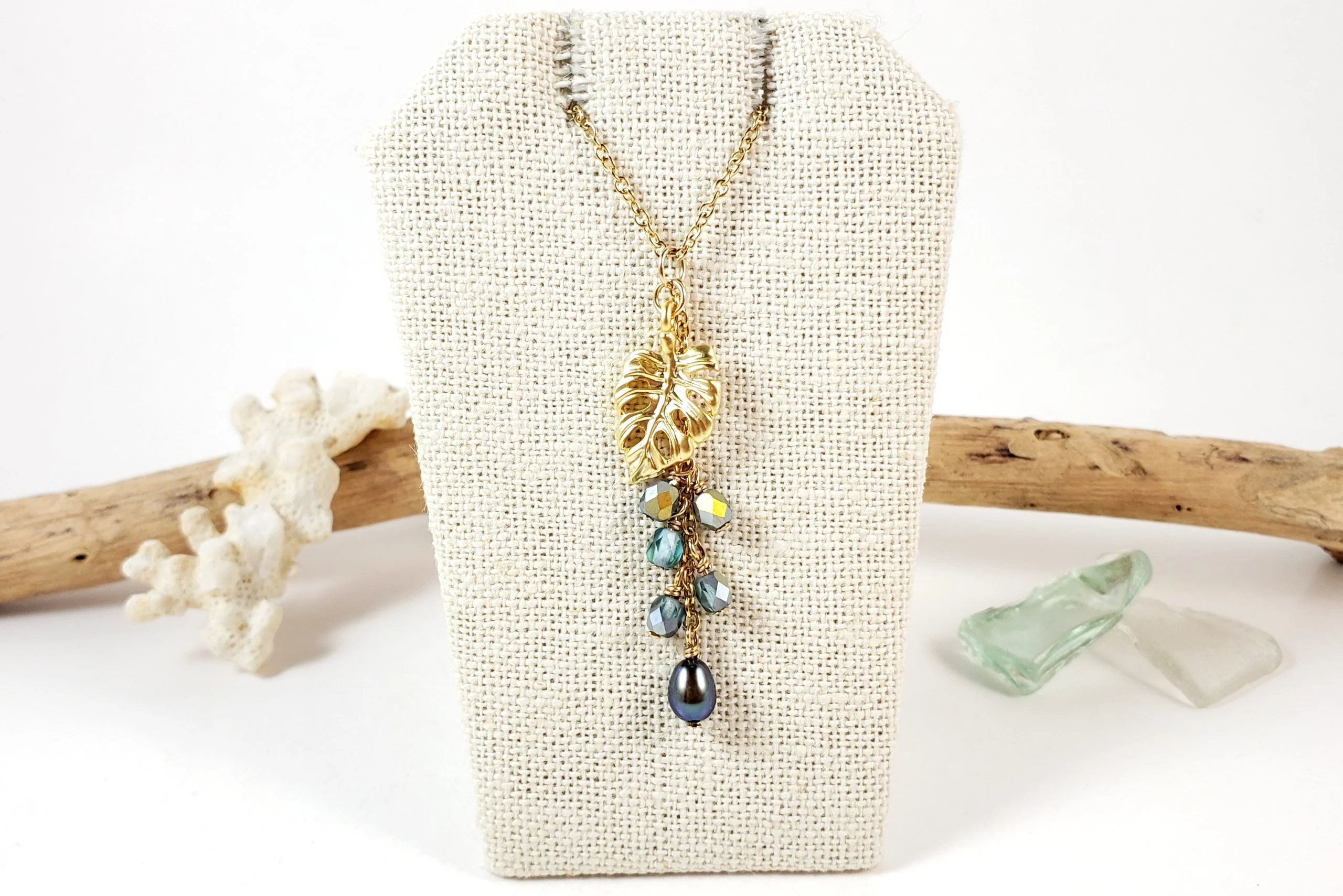 Silver and Gold Monstera Leaf Earrings and Necklace - Image 7