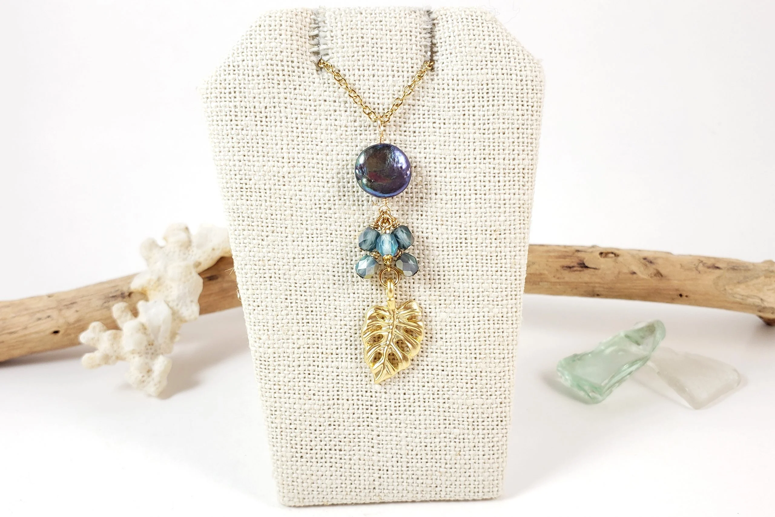 Silver and Gold Monstera Leaf Earrings and Necklace - Image 6