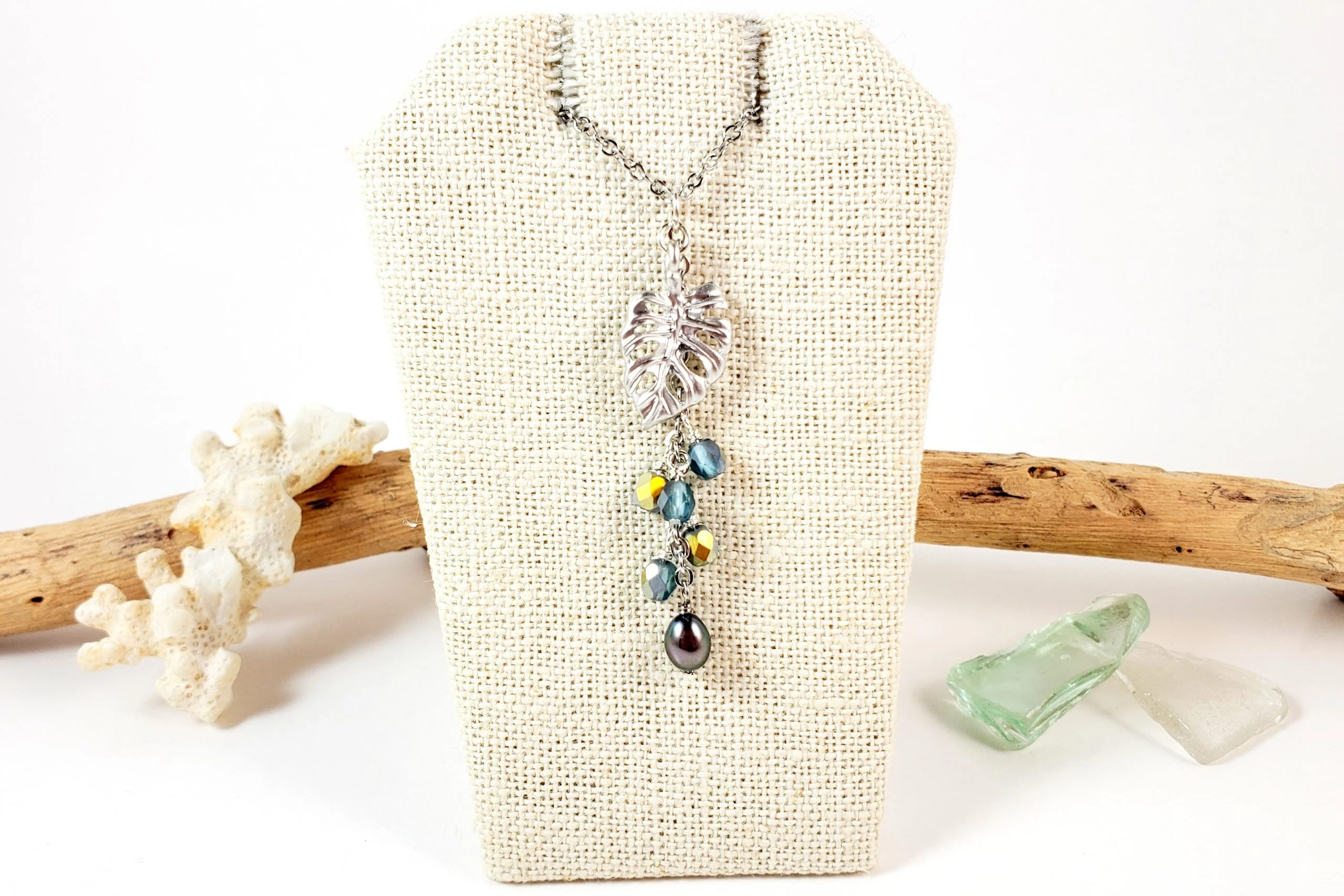 Silver and Gold Monstera Leaf Earrings and Necklace - Image 5