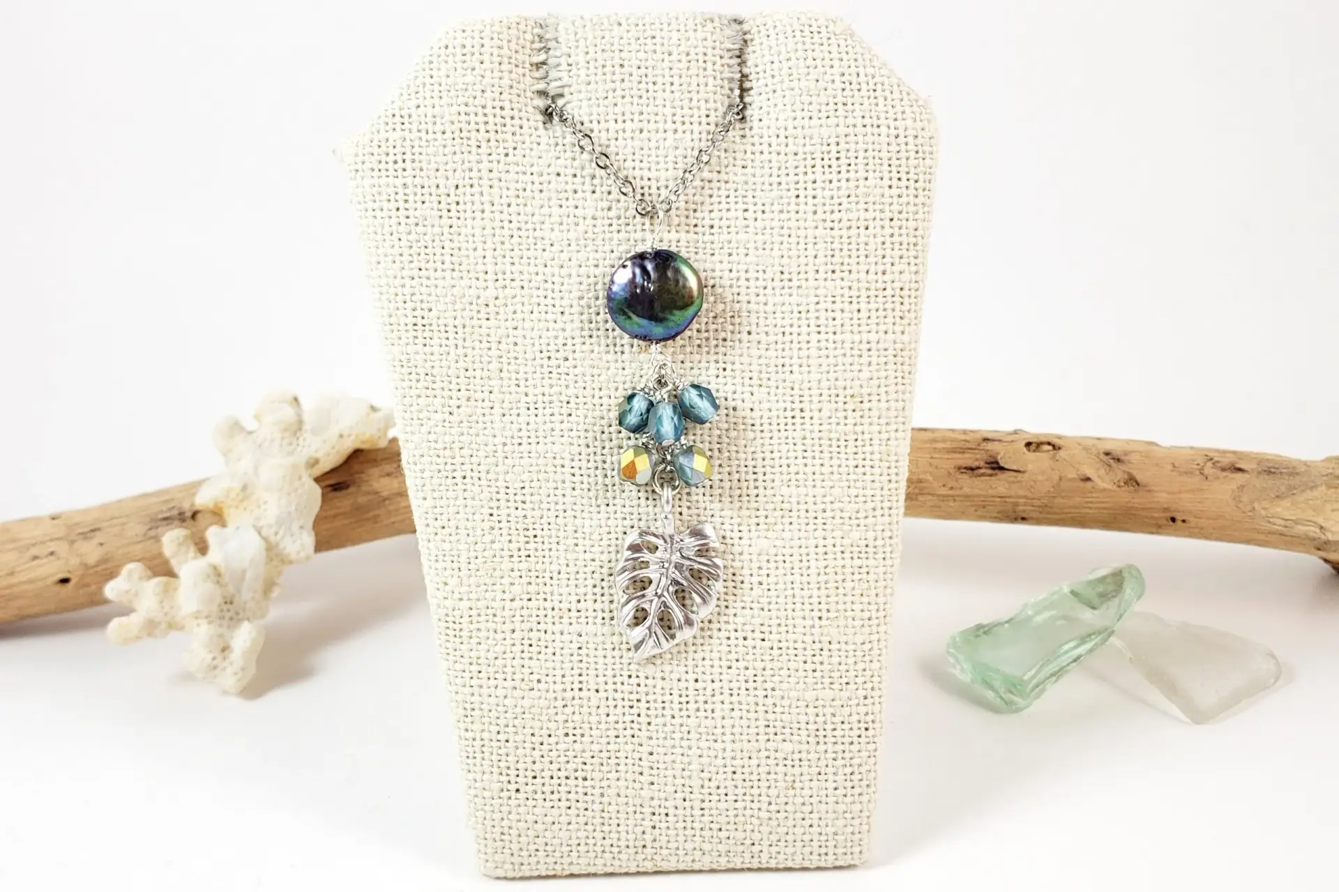 Silver and Gold Monstera Leaf Earrings and Necklace - Image 4