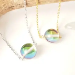 Rainbow spectrolite crystal floating necklace