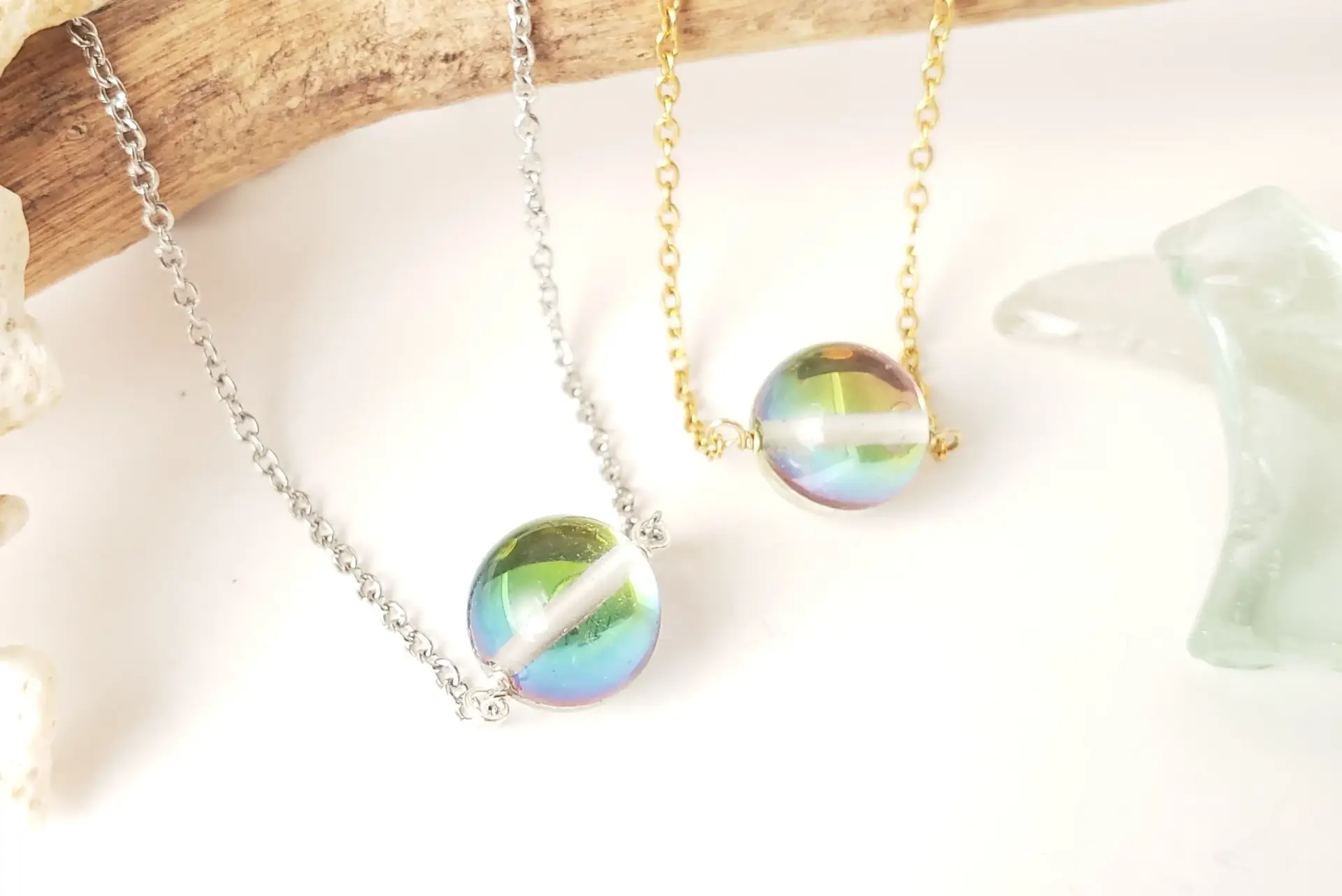 Rainbow spectrolite crystal floating necklace